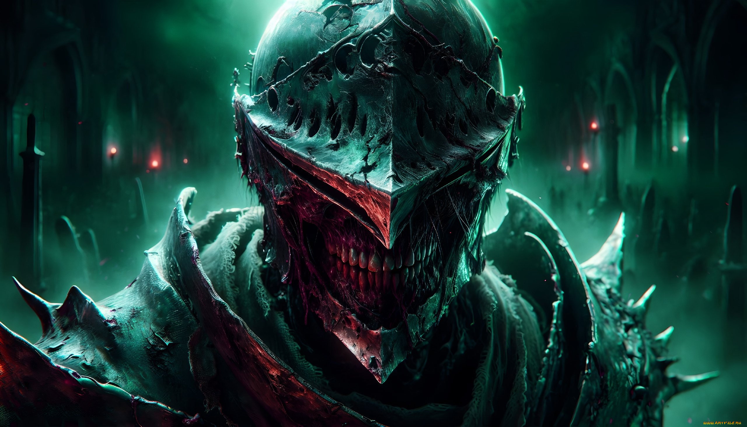 3д, графика, ужас, , horror, шлем, нежить, фантазия