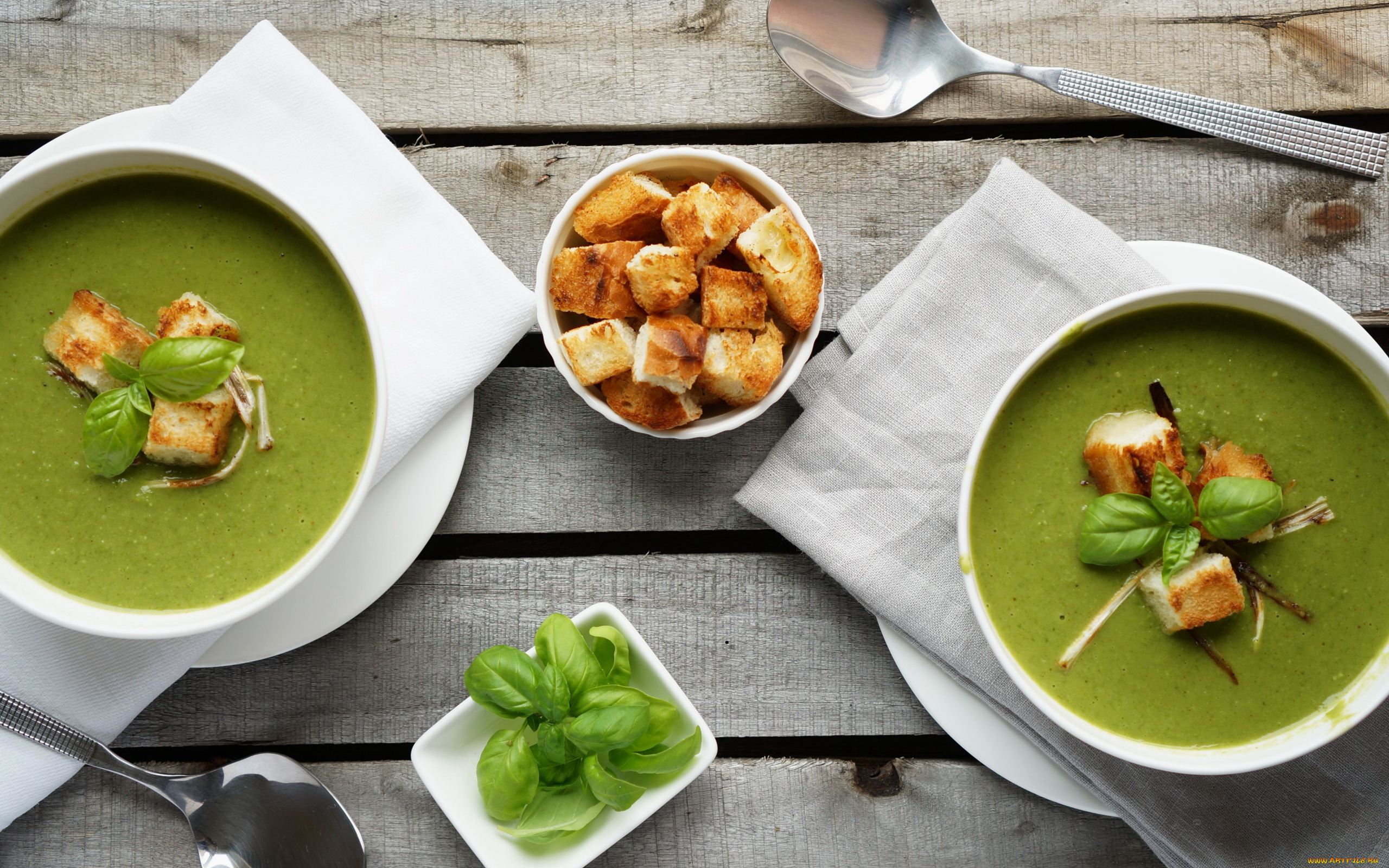 еда, первые, блюда, базилик, суп, сухарики