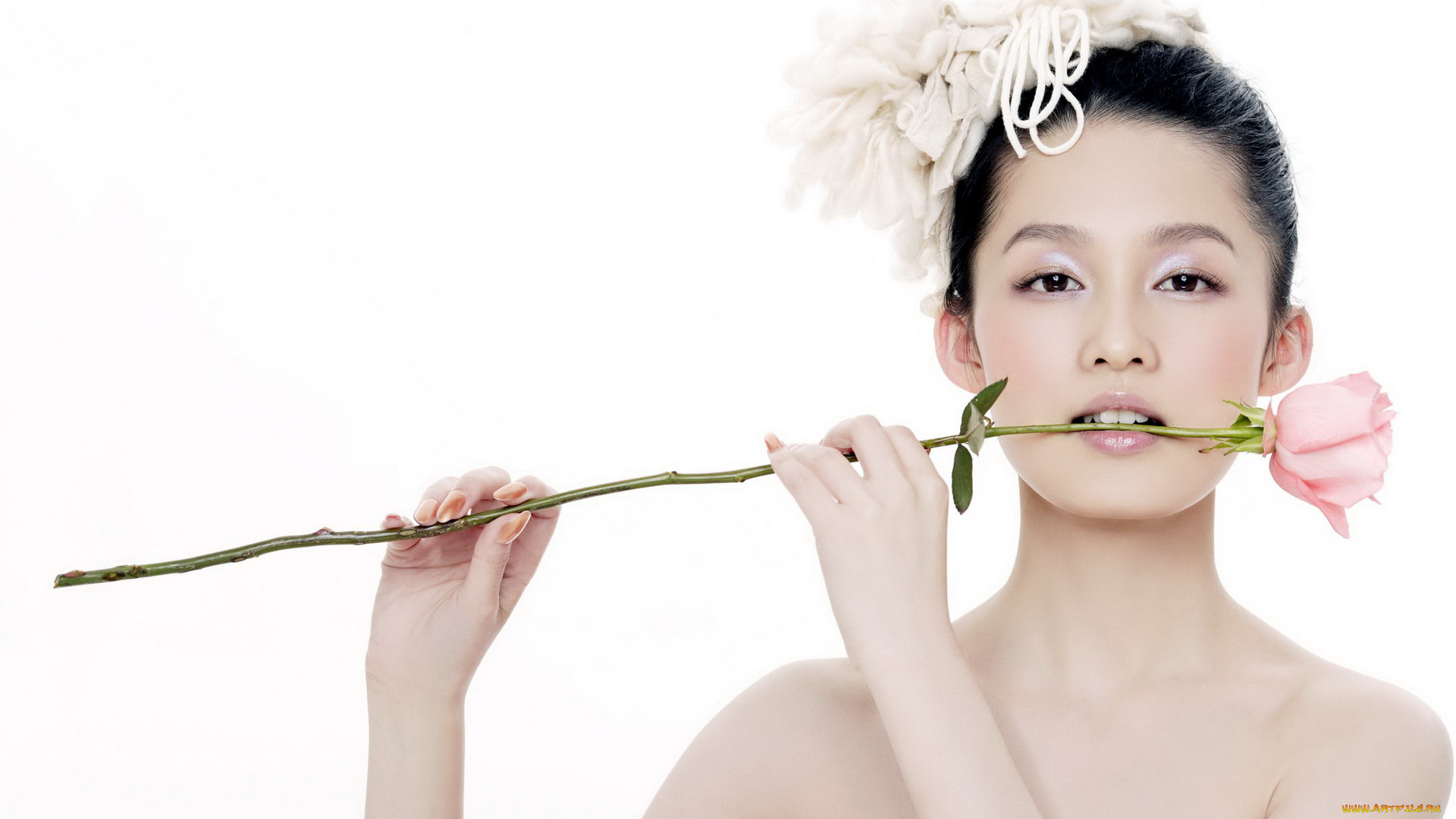 -Unsort, Азиатки, девушки, unsort, азиатки, цветок, зубы, улыбка, li, qin, украшение, роза