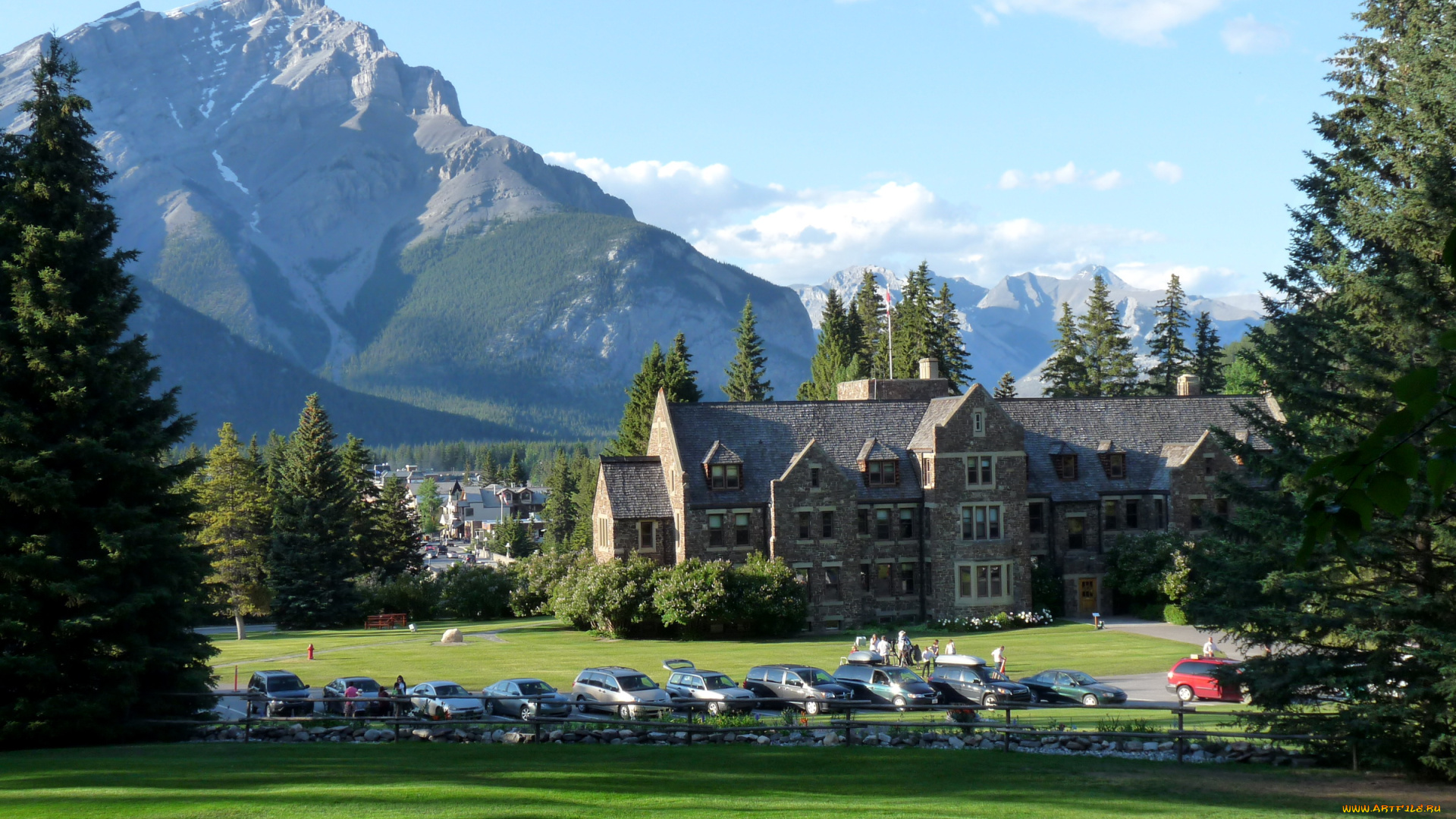 banff, alberta, canada, города, пейзажи, дома, горы, парк
