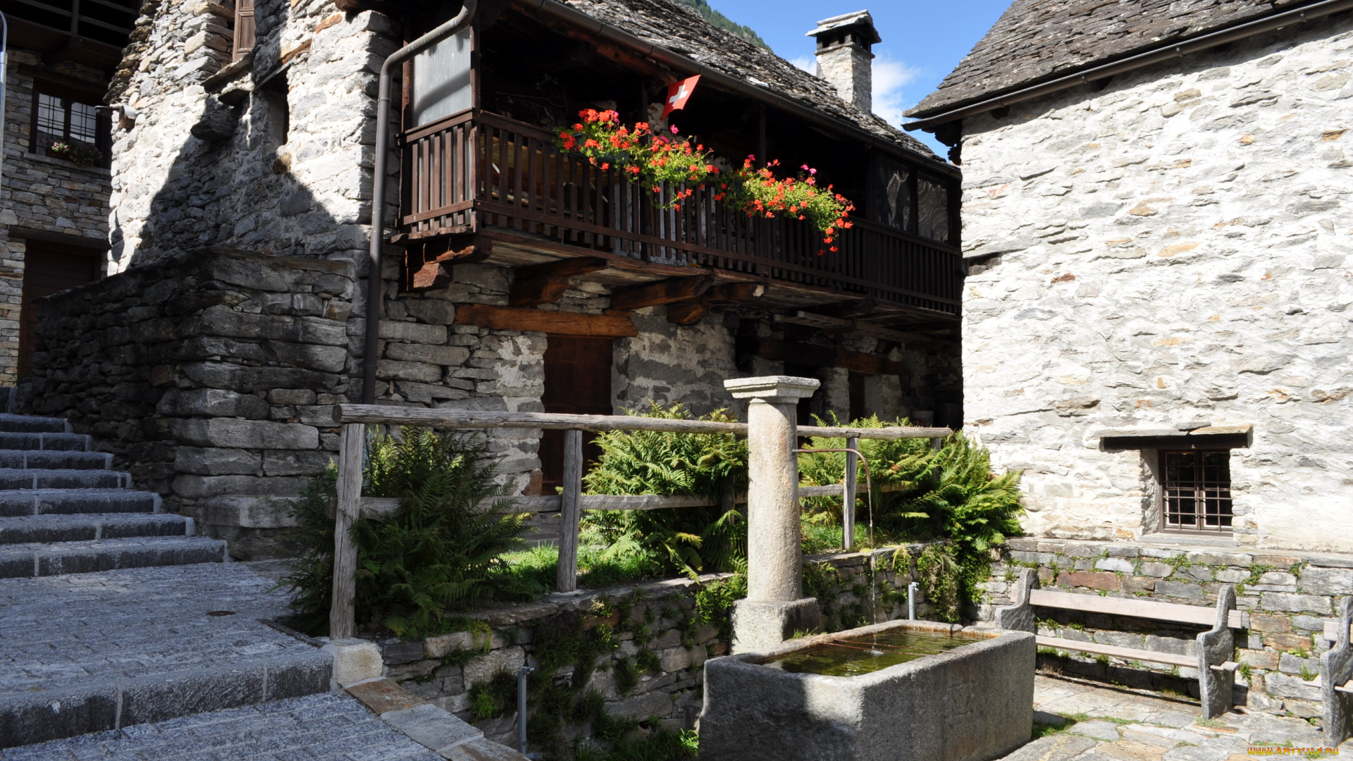 switzerland, ticino, sonogno, города, улицы, площади, набережные, дома, цветник