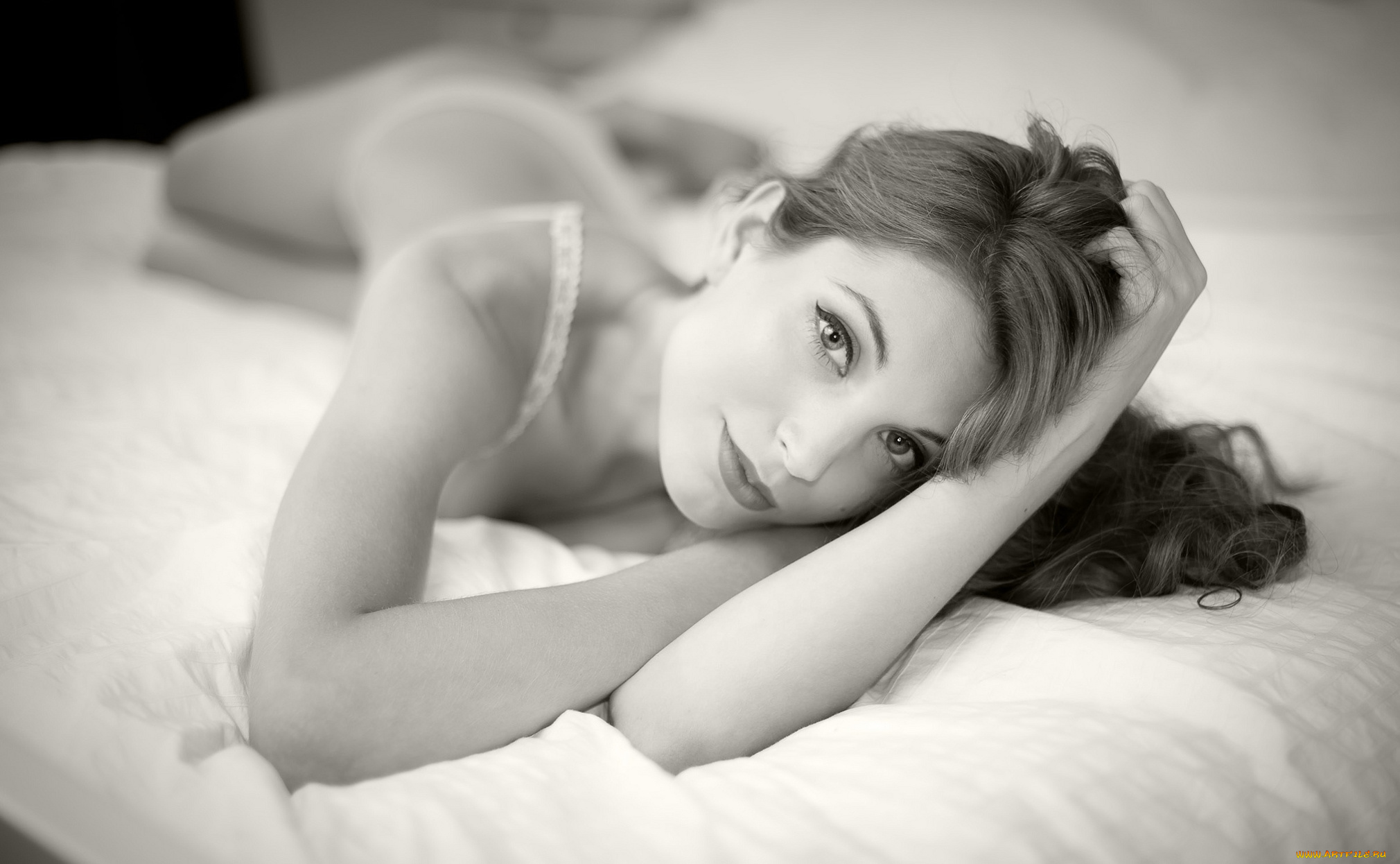 -Unsort, Черно-белые, обои, девушки, unsort, Черно, белые, обои, волосы, постель
