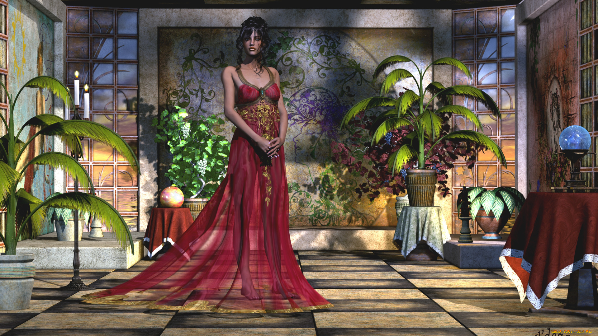 3д, графика, люди, , people, девушка, взгляд, платье