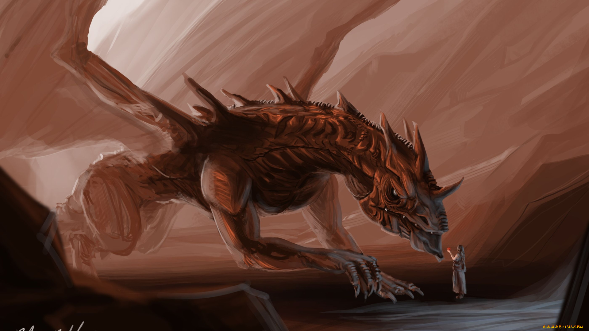 фэнтези, красавицы, и, чудовища, дракон, девушка