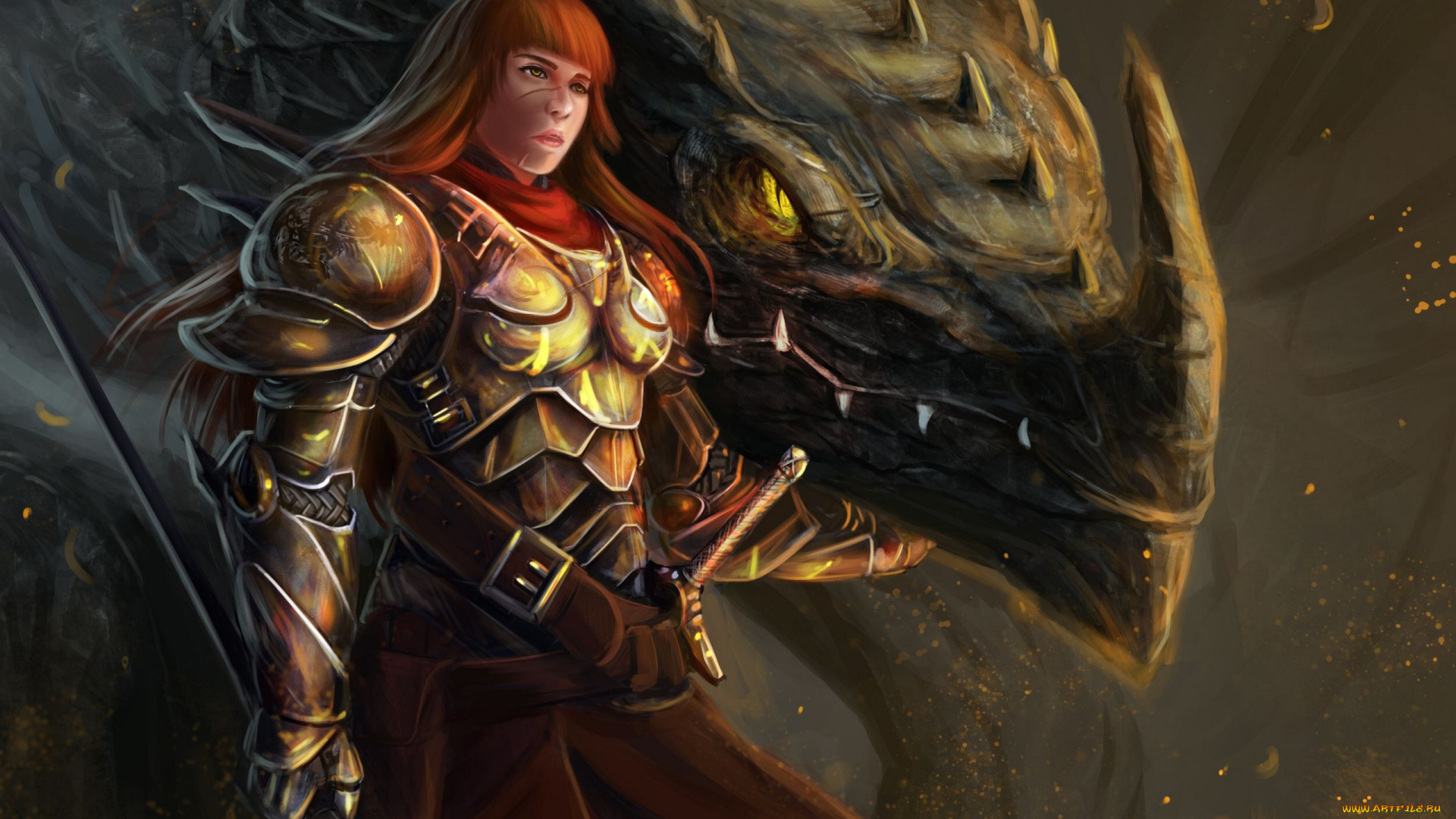 фэнтези, красавицы, и, чудовища, дракон, воительница, девушка