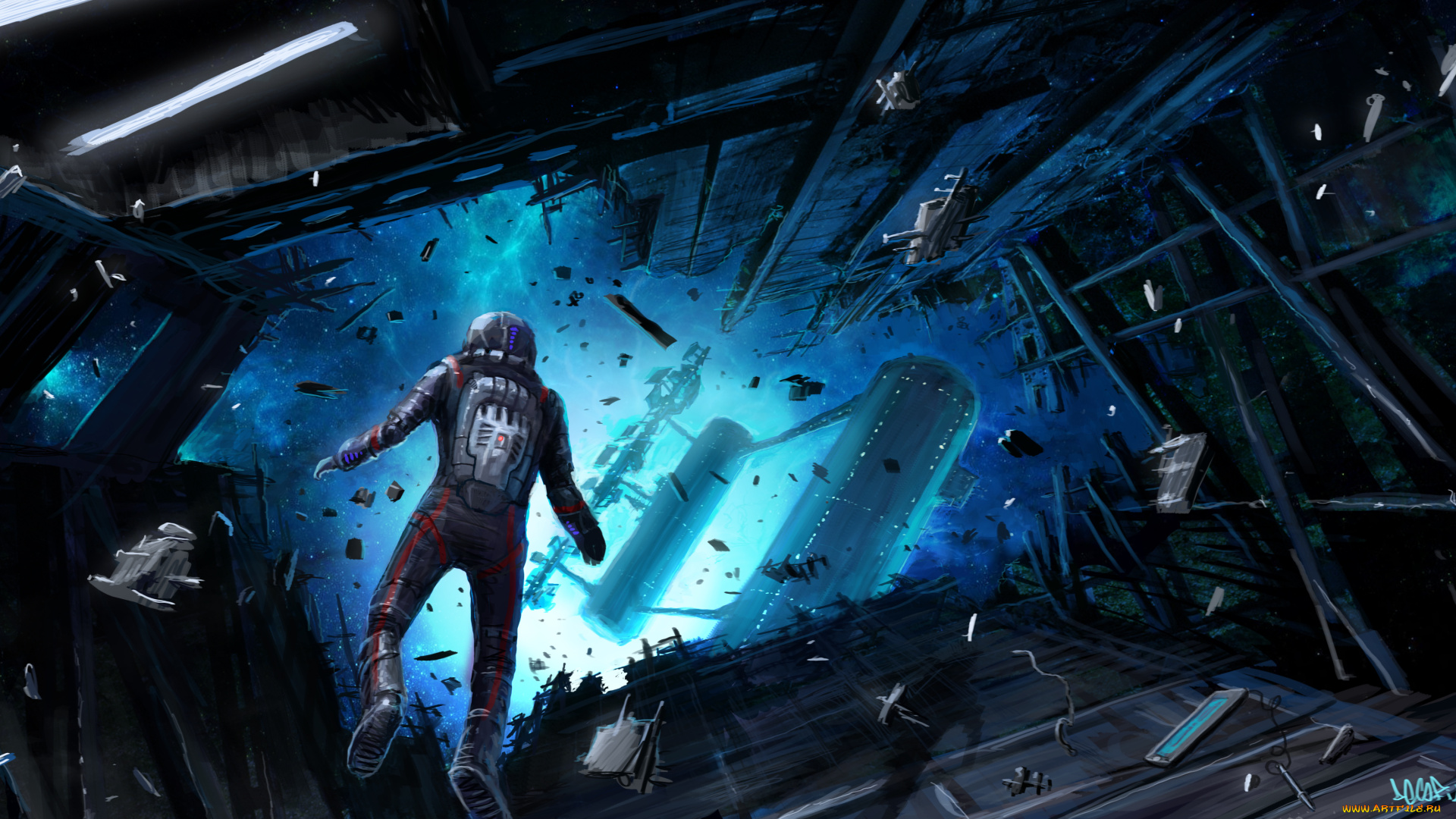 фэнтези, люди, обломки, астронафт, космос