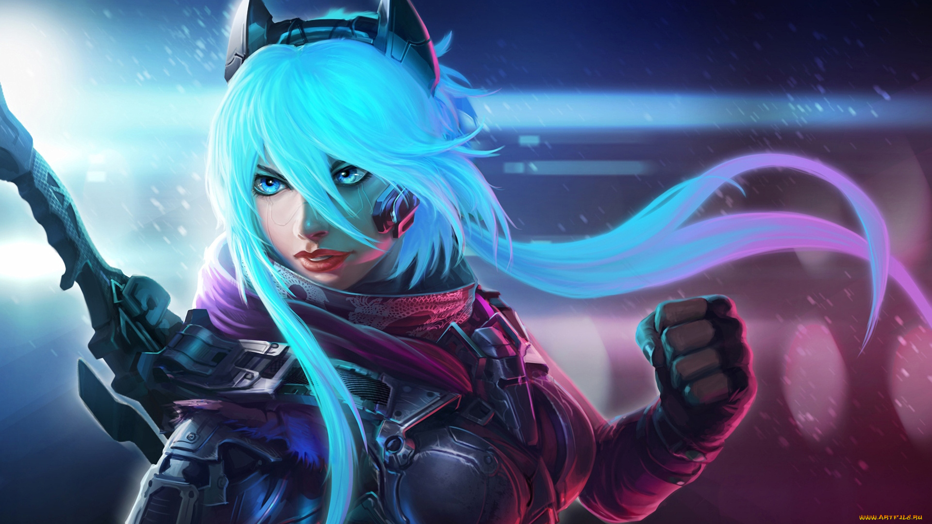 фэнтези, роботы, , киборги, , механизмы, будущее, кулак, воин, комбинезон, оружие, девушка