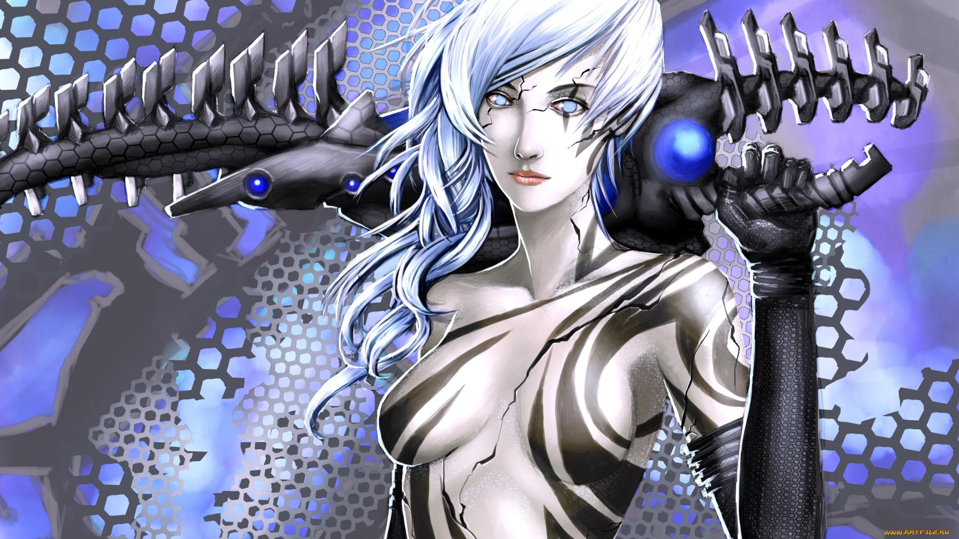 фэнтези, роботы, , киборги, , механизмы, девушка, меч, робот, киборг, трещины