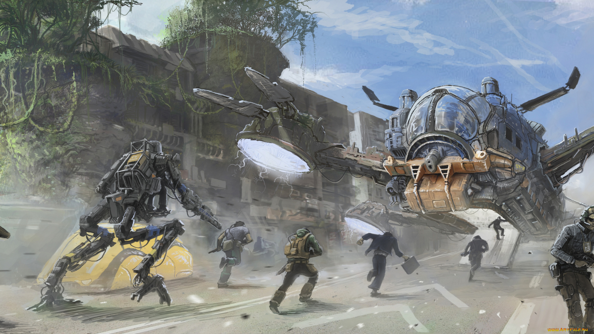 фэнтези, транспортные, средства, летательный, аппарат, транспорт, механизм, робот, люди