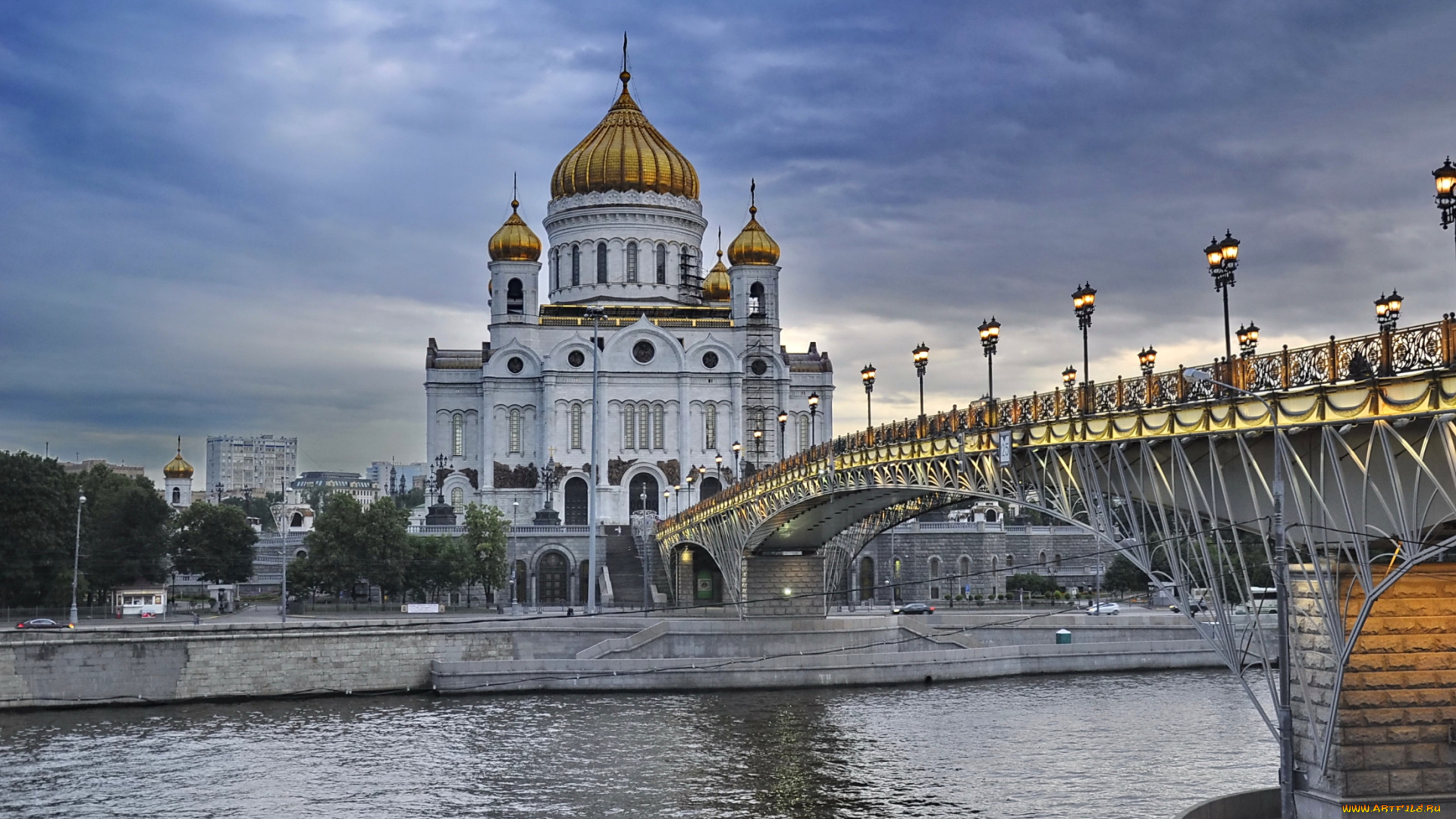 города, москва, , россия, храм, мост, река