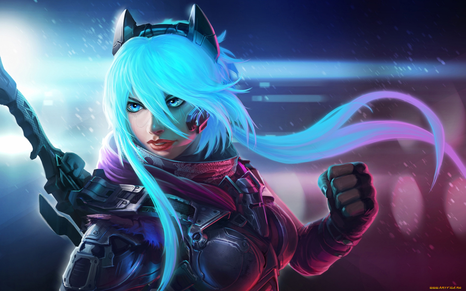 фэнтези, роботы, , киборги, , механизмы, будущее, кулак, воин, комбинезон, оружие, девушка