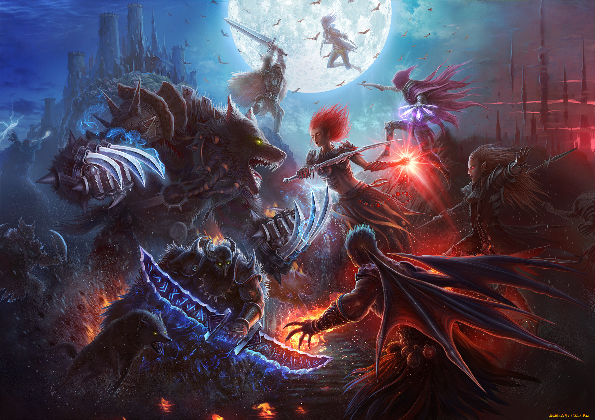 фэнтези, существа, магия, замок, битва, сражение, вампир, эльфы, оборотень