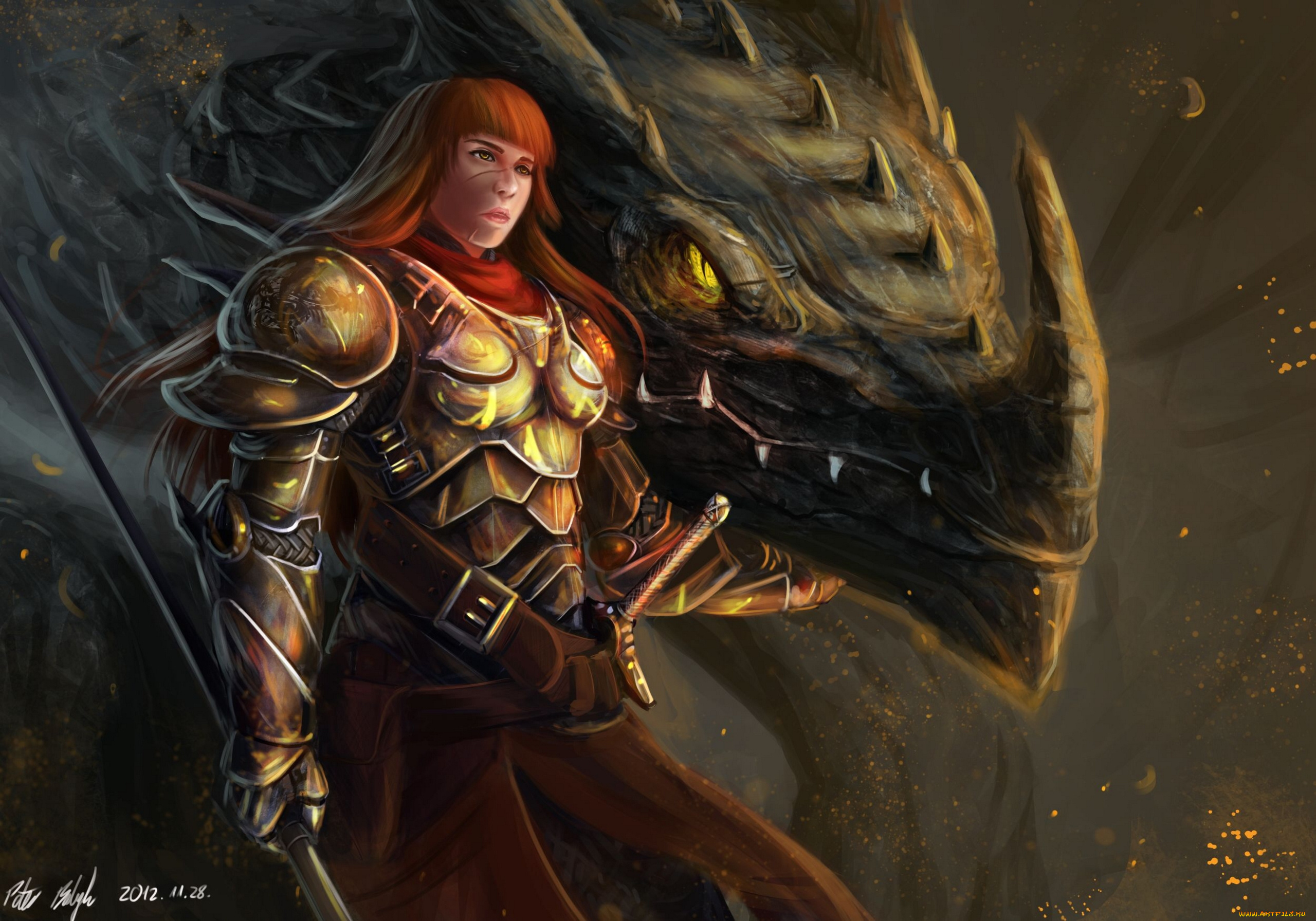 фэнтези, красавицы, и, чудовища, дракон, воительница, девушка