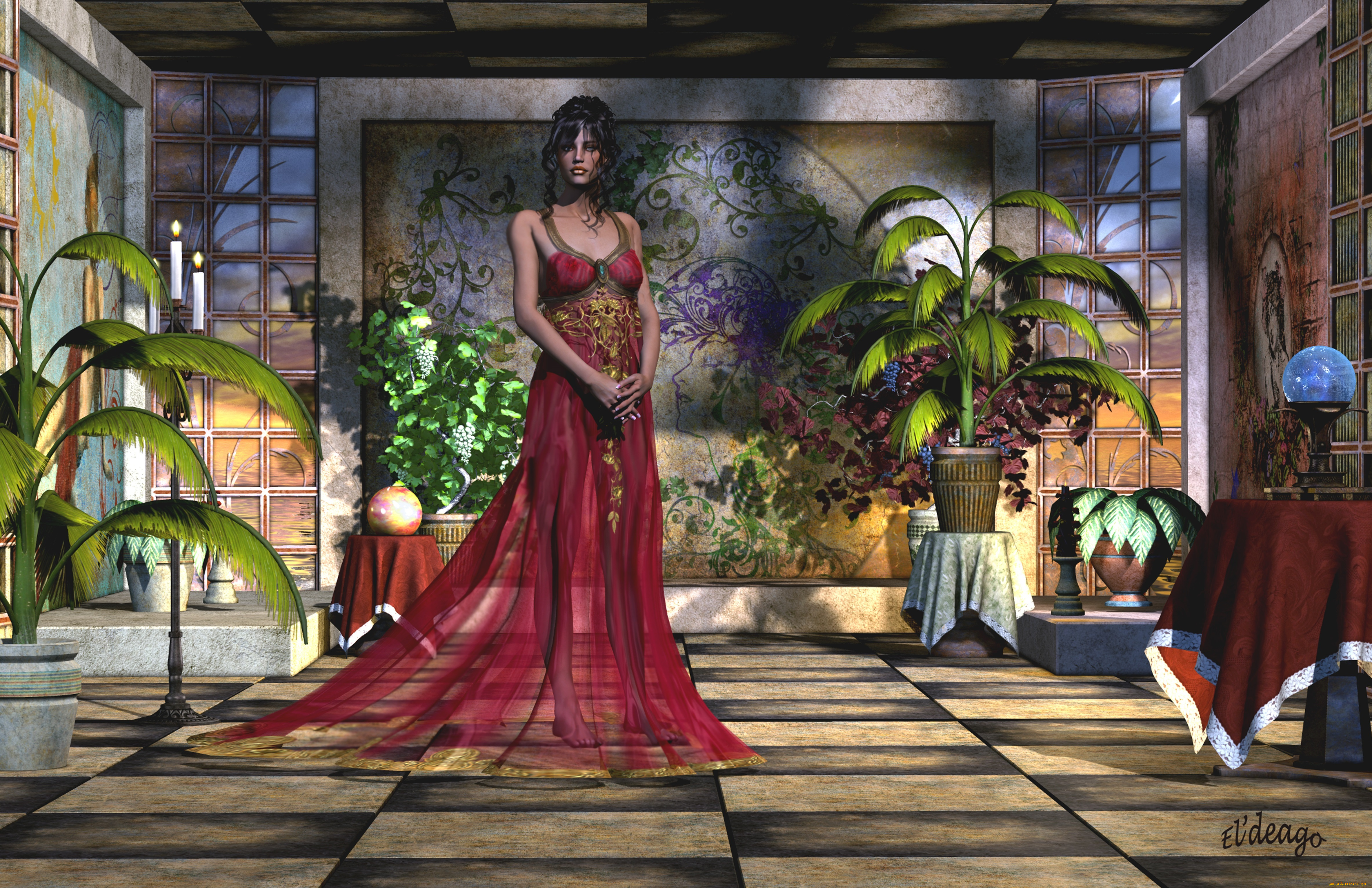 3д, графика, люди, , people, девушка, взгляд, платье