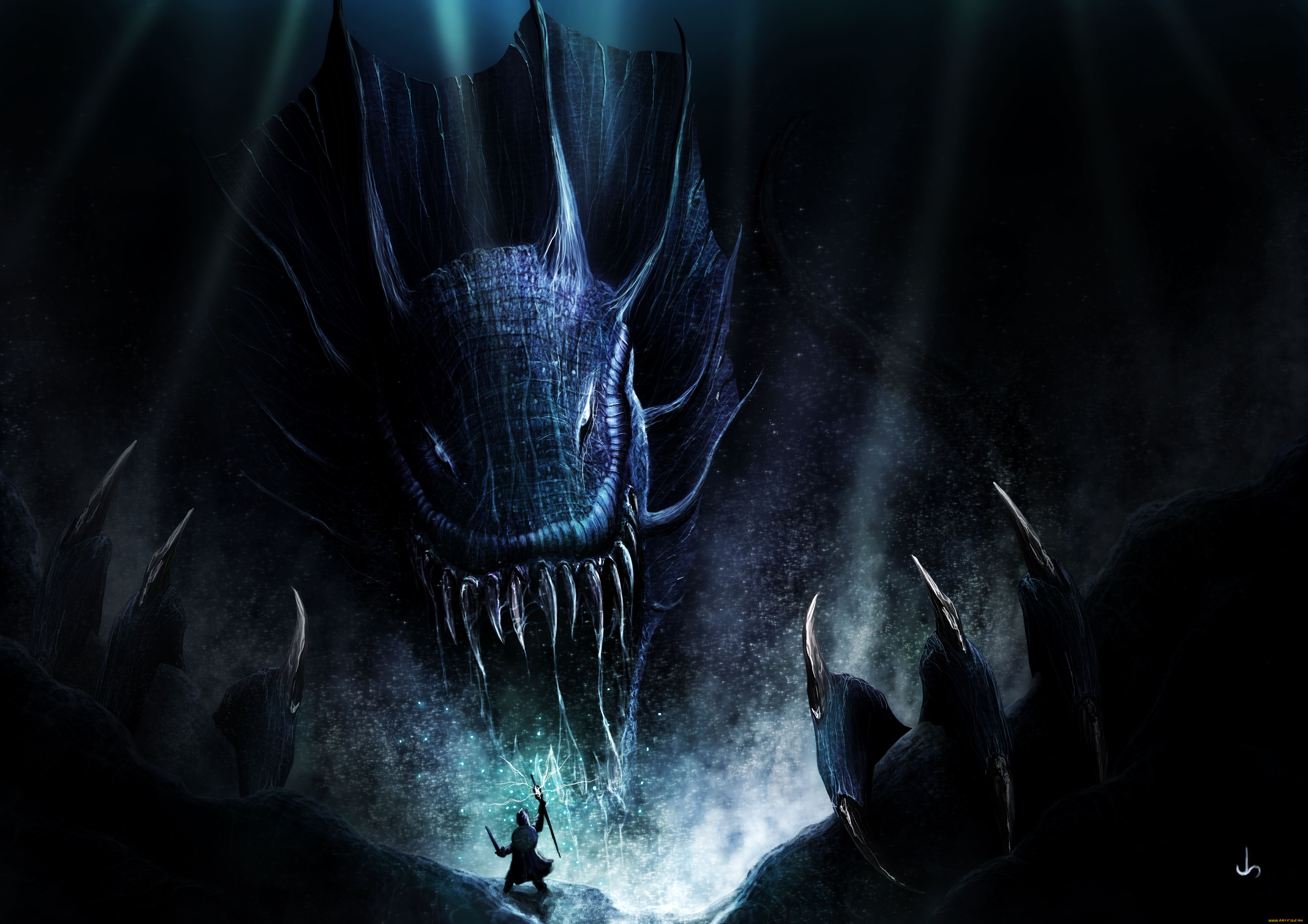 фэнтези, драконы, дракон, магия, человек, схватка, пасть