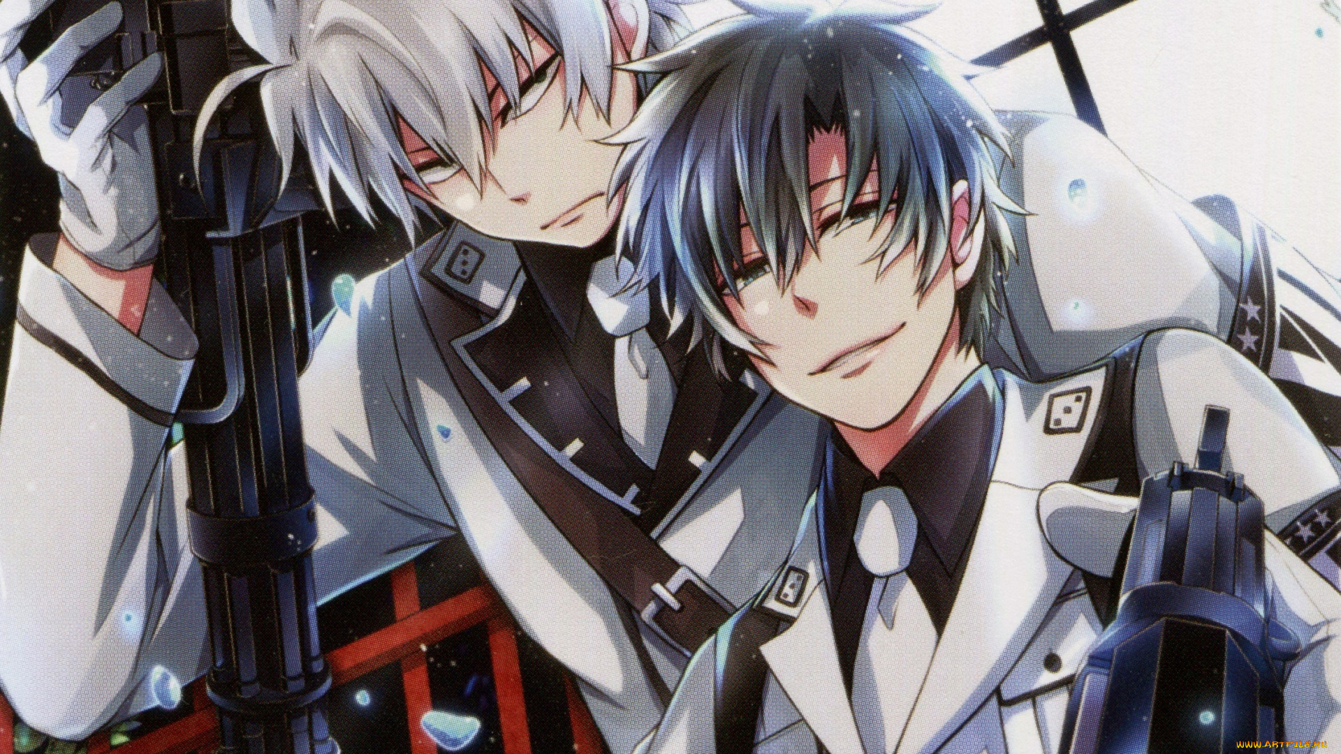 аниме, aoharu, x, kikanjuu, галстук, ухмылка, пистолет, двое, автомат, военная, форма, парни