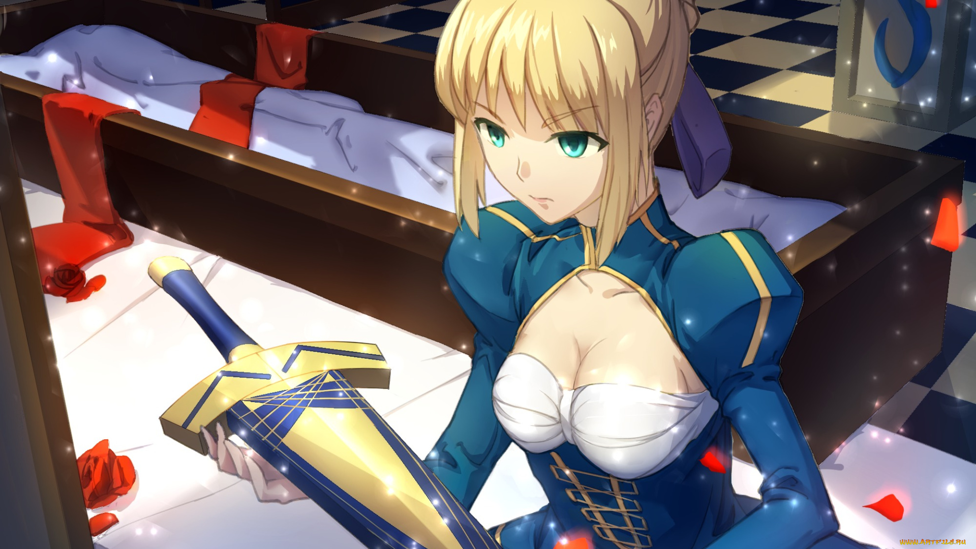 аниме, fate, stay, night, взгляд, девушка, фон