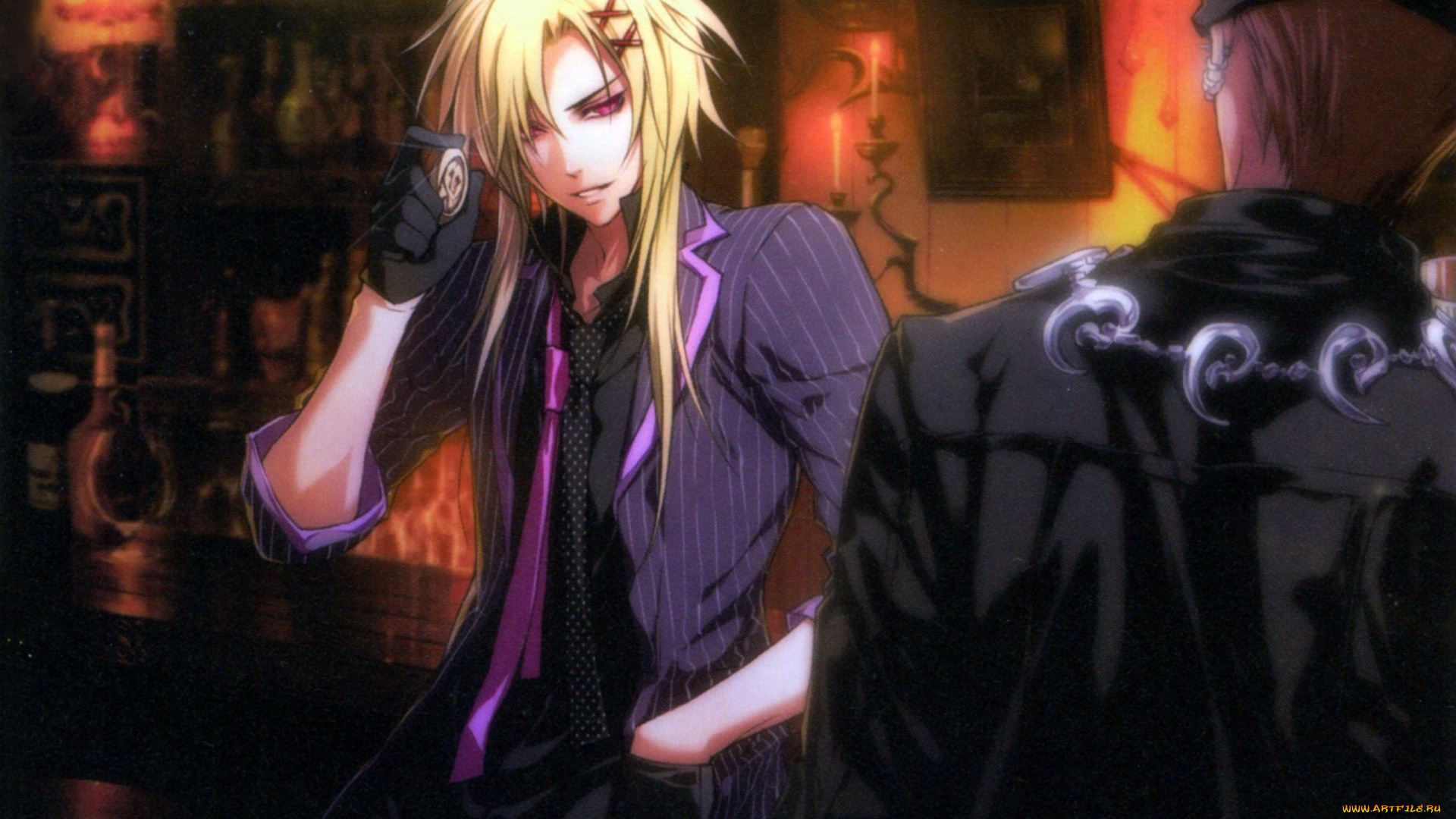 аниме, wand, of, fortune, art, kagerou, usuba, wand, of, fortune, жезл, фортуны, alvaro, garay, красные, глаза, галстук, перчатки, свечи, бар, бутытки