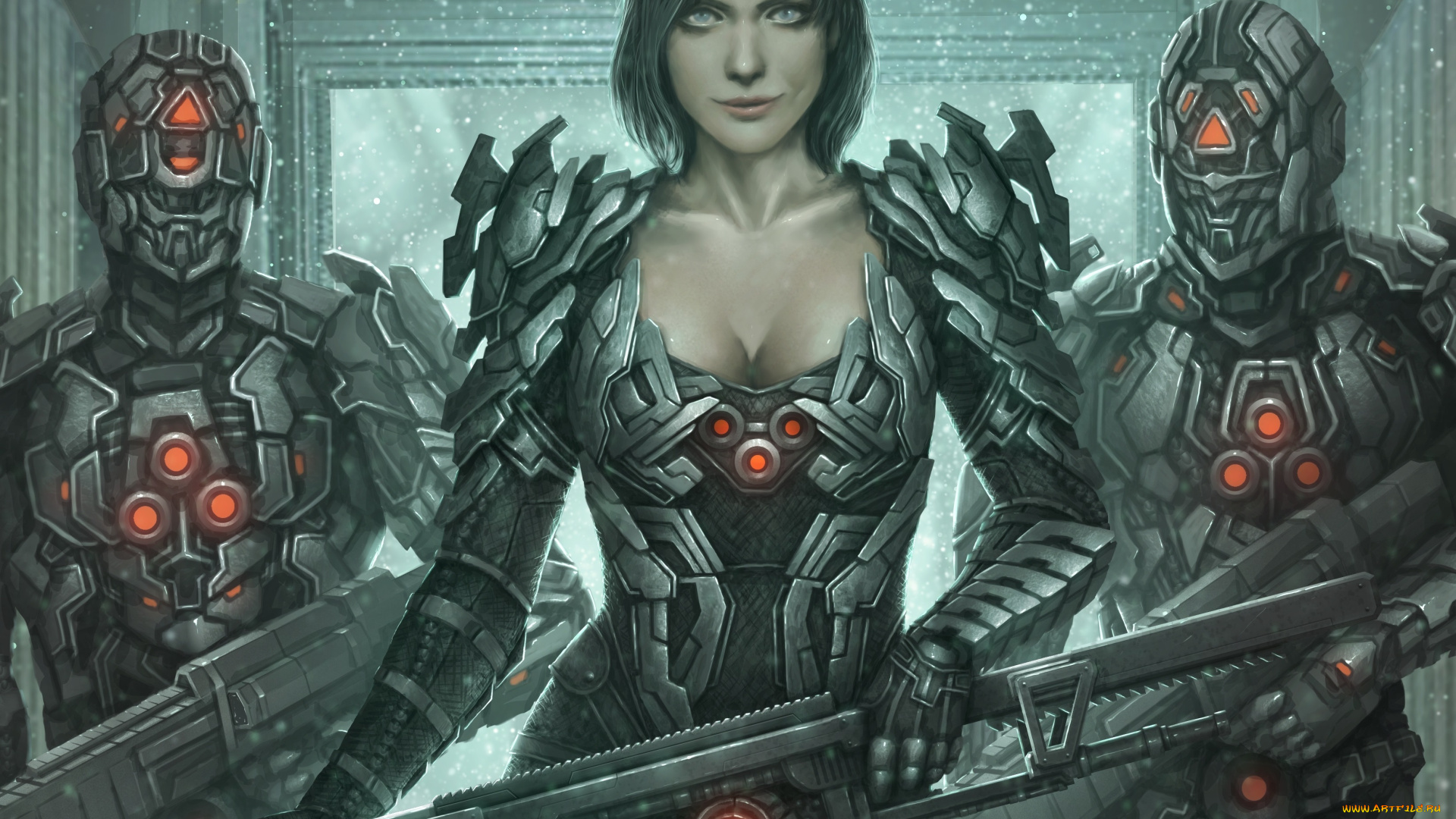 фэнтези, роботы, , киборги, , механизмы, женщина, воин, киборг, броня, солдат, фантастика, пушка, грудь, art