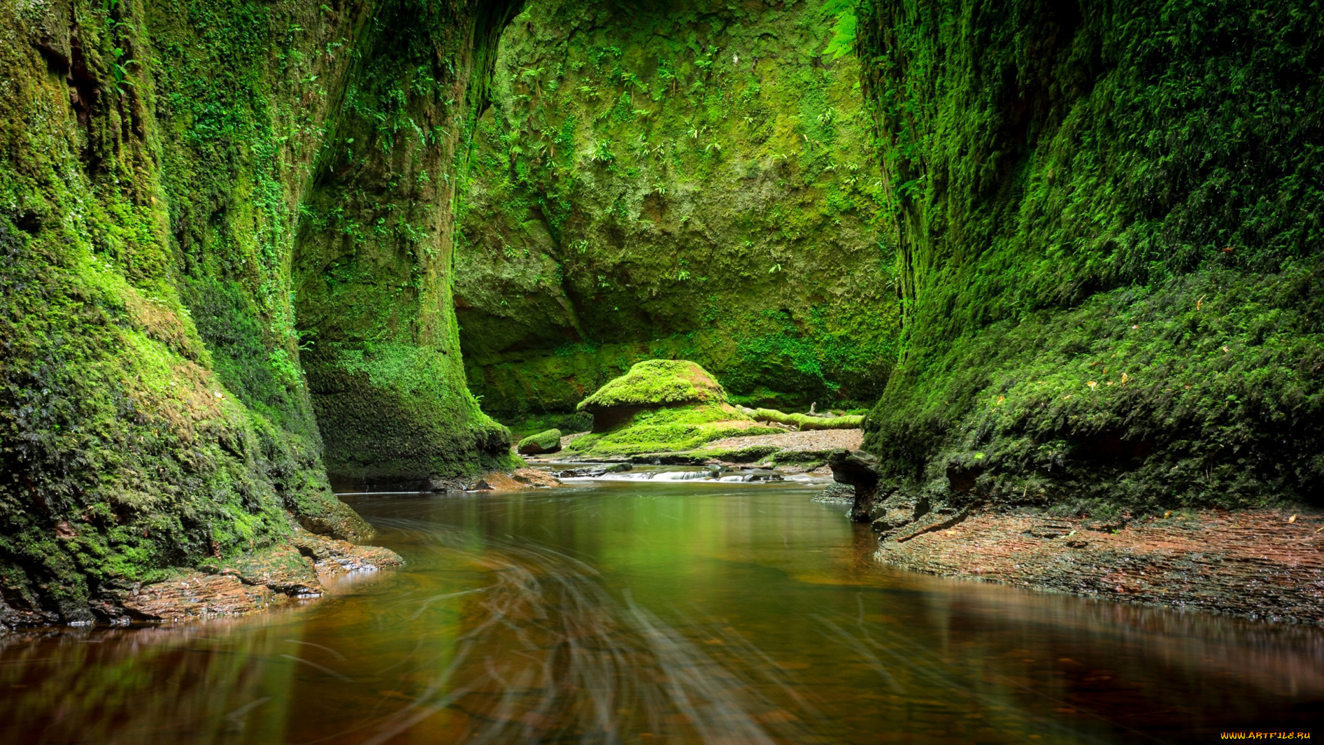 природа, реки, озера, шотландия, craighat, скалы, ручей, камни, мох, зелень