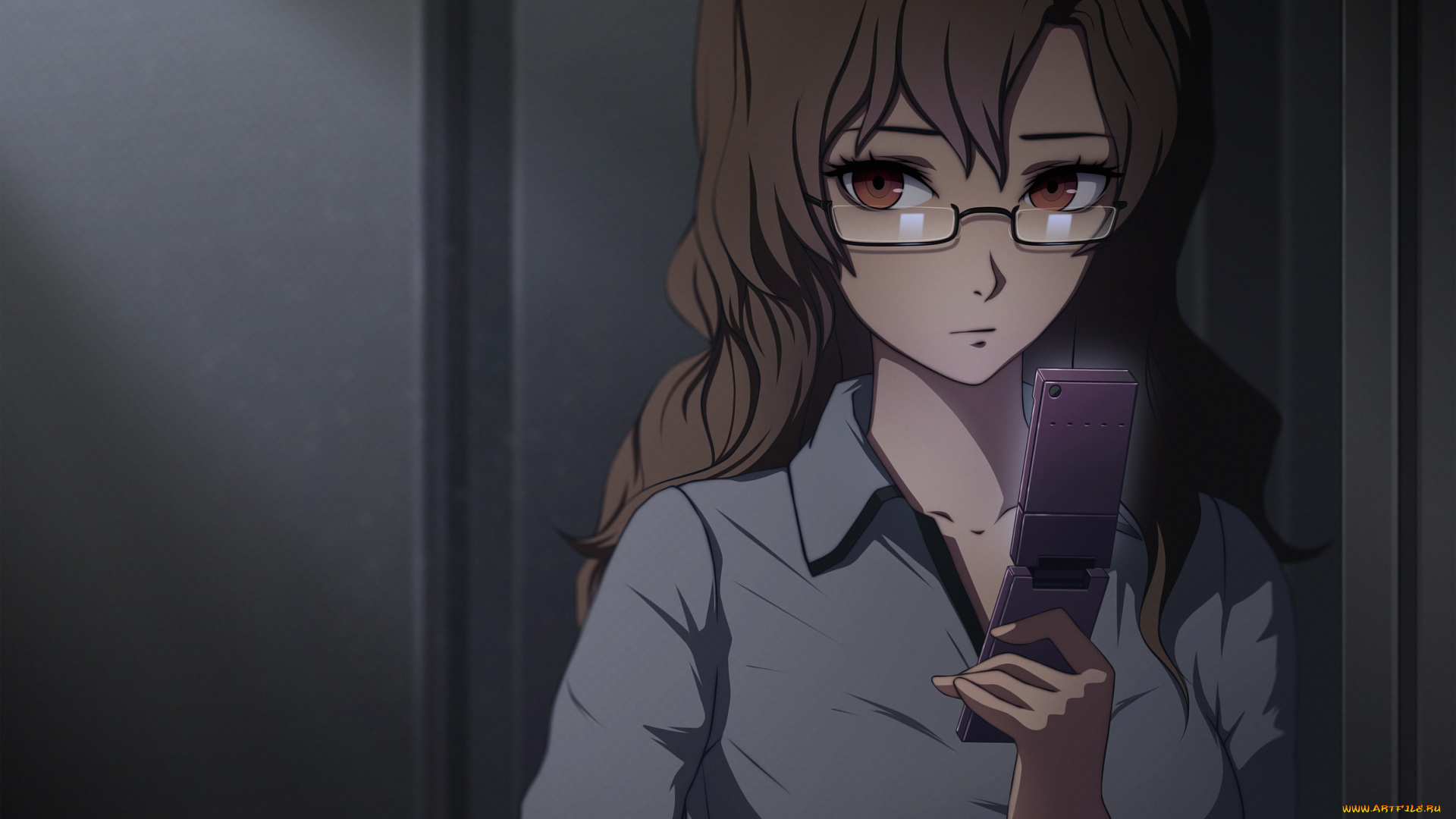 steins, gate, аниме, девушка, взгляд, фон