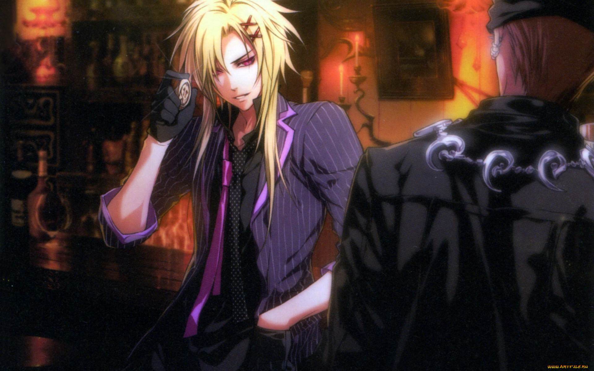 аниме, wand, of, fortune, art, kagerou, usuba, wand, of, fortune, жезл, фортуны, alvaro, garay, красные, глаза, галстук, перчатки, свечи, бар, бутытки