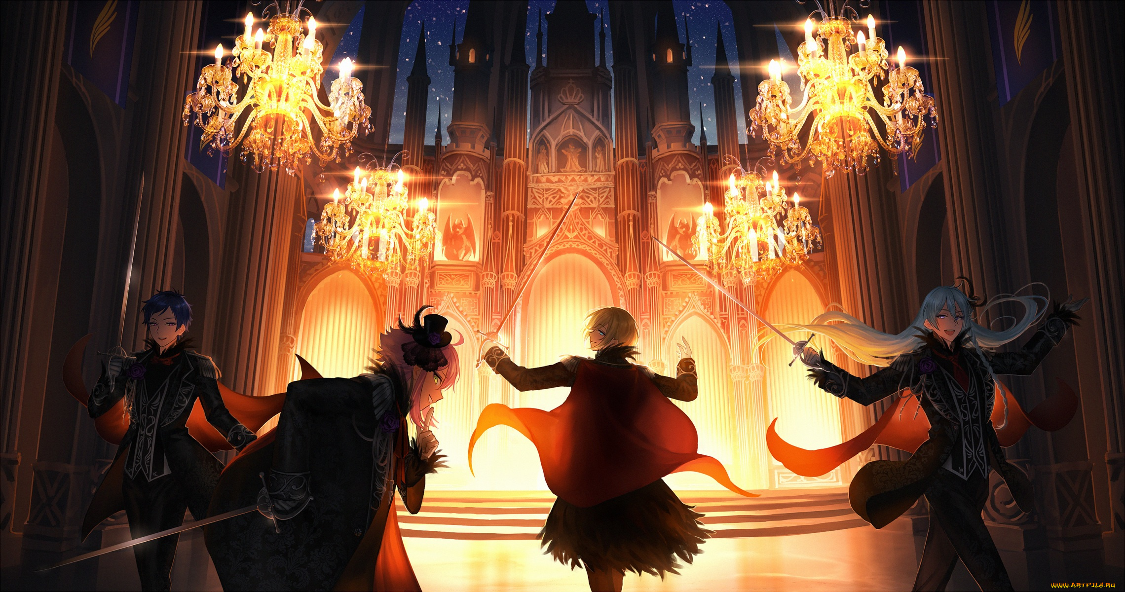 аниме, ensemble, stars, замок, парни