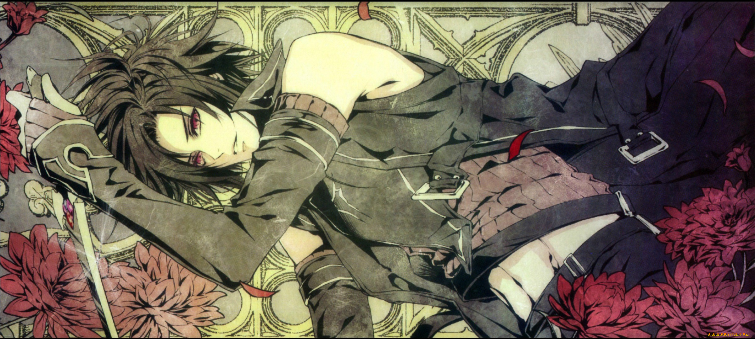 аниме, wand, of, fortune, art, kagerou, usuba, wand, of, fortune, visual, novel, alvaro, garay, жезл, фортуны, красные, глаза, кинжал, перчатки, цветы