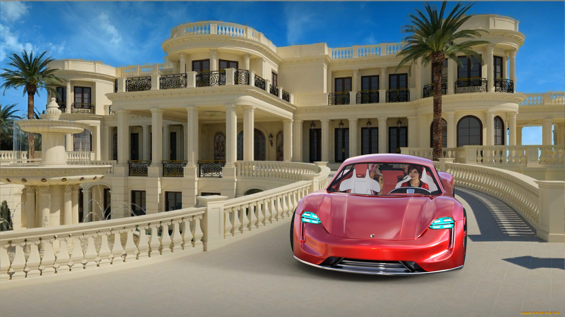 3д, графика, люди-авто, мото, , people-, car, , , moto, фон, взгляд, девушка