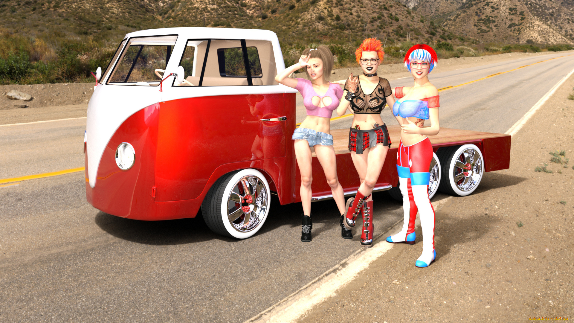 3д, графика, люди-авто, мото, , people-, car, , , moto, девушки, фон, взгляд