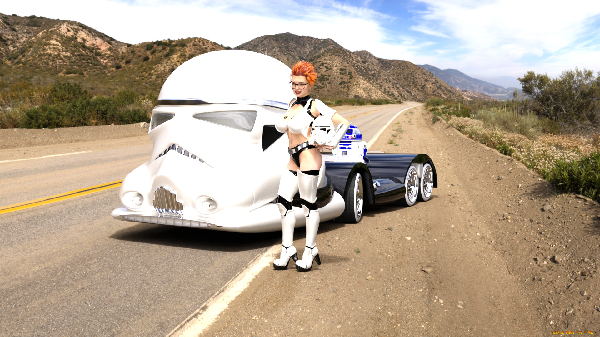 3д, графика, люди-авто, мото, , people-, car, , , moto, девушка, фон, взгляд