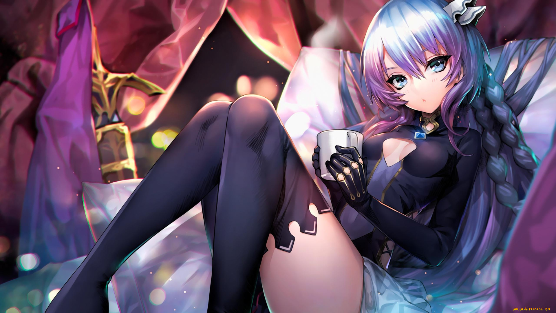 аниме, chain, chronicle, , haecceitas, no, hikari, девушка, чашка, чулки, косы