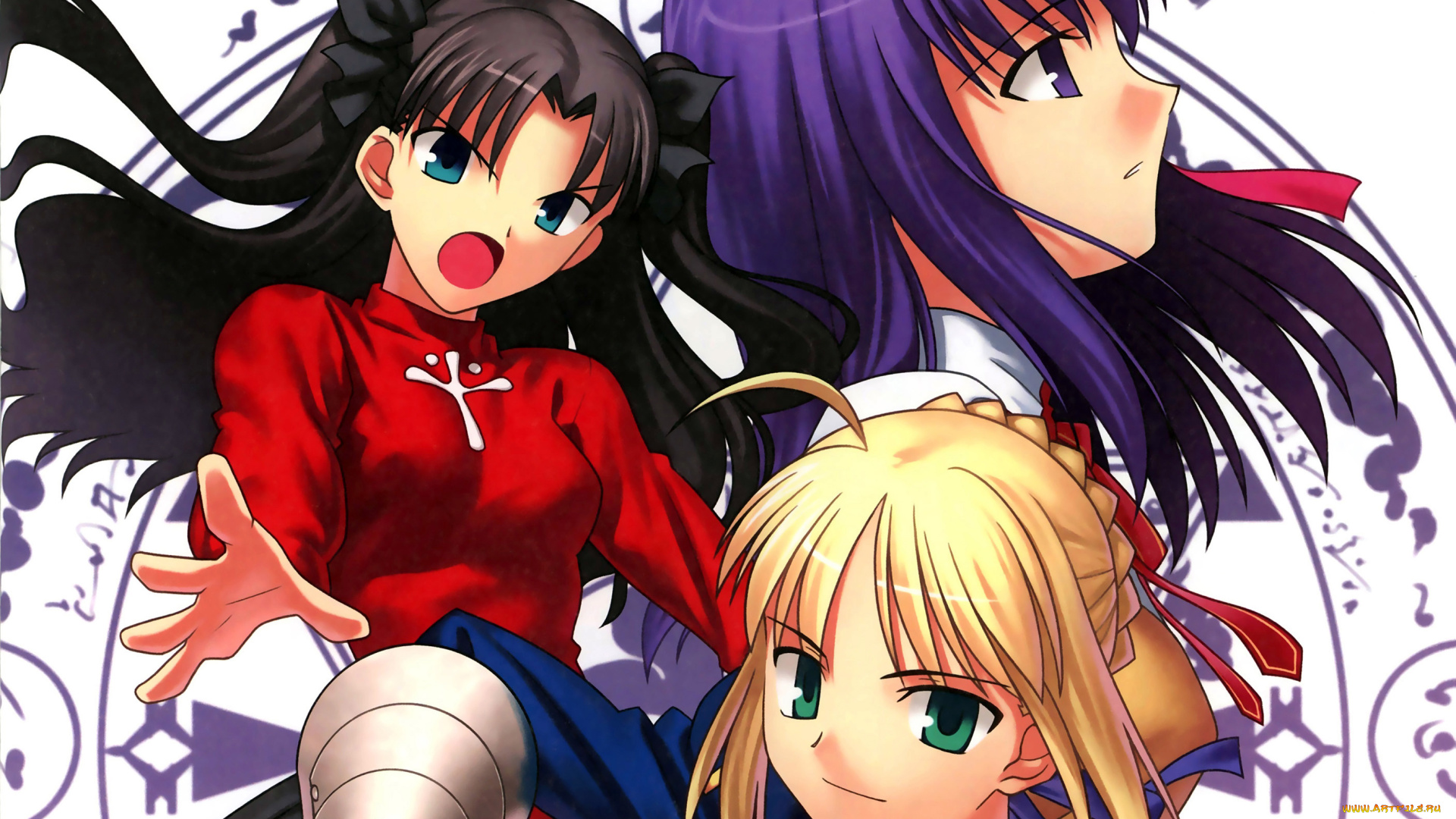 аниме, fate, stay, night, девушки, взгляд, фон
