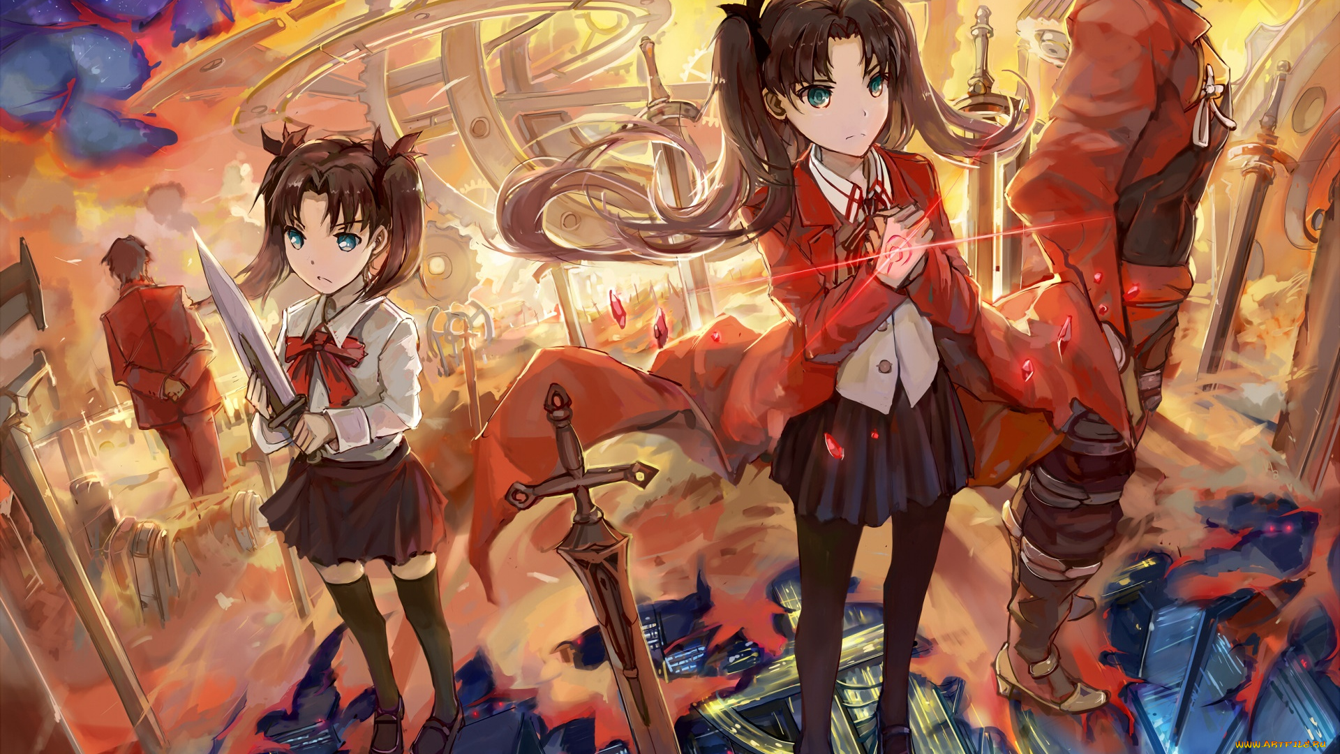 аниме, fate, stay, night, девушки, взгляд, фон