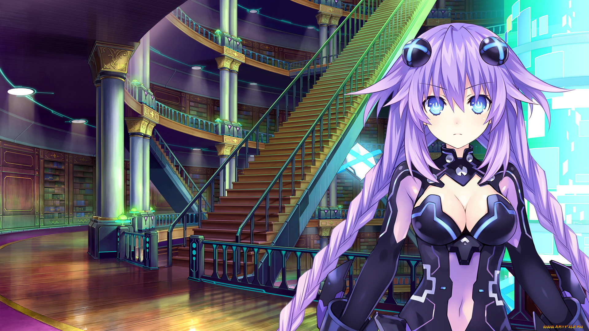 аниме, hyperdimension, neptunia, девушка, взгляд, фон