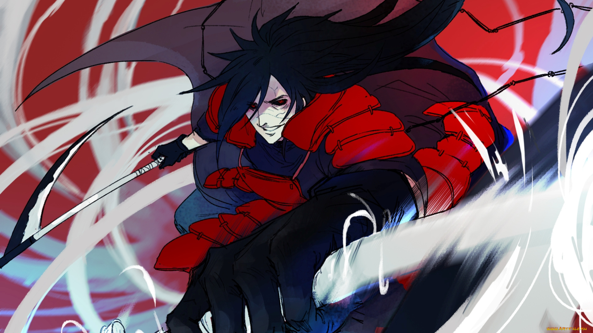 аниме, naruto, учиха, оружие, коса, мадара