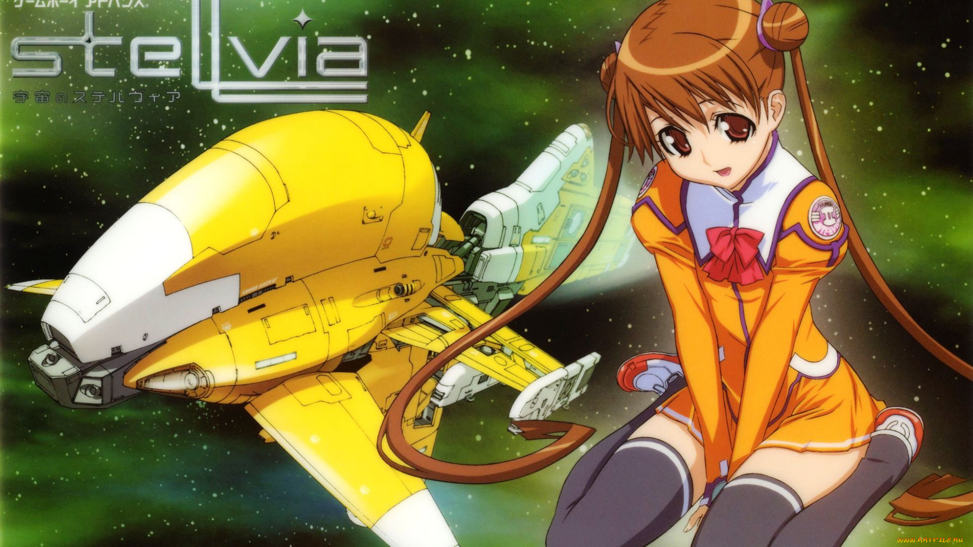 аниме, stellvia, of, the, universe, девушка, космический, корабль, хвостики, форма