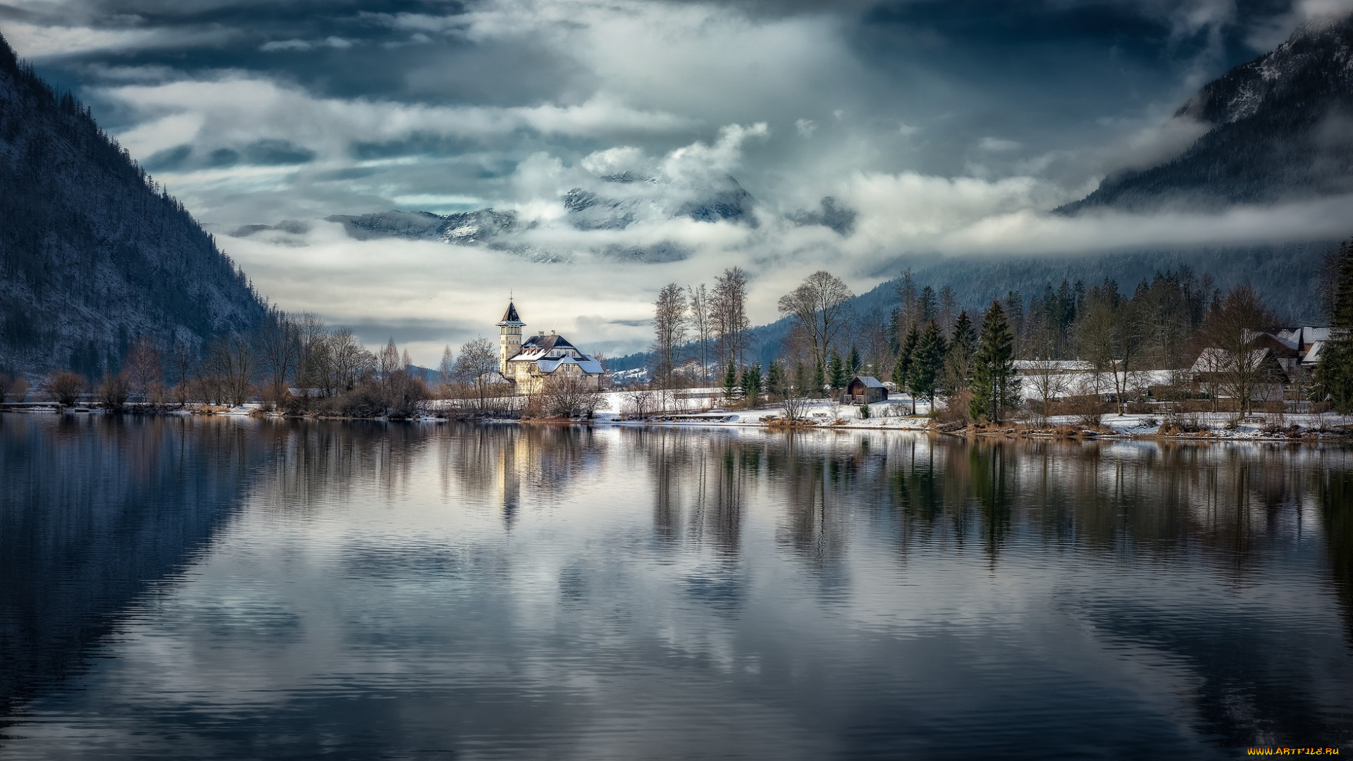 города, -, пейзажи, альпы, озеро, austria, горы, австрия, grundlsee