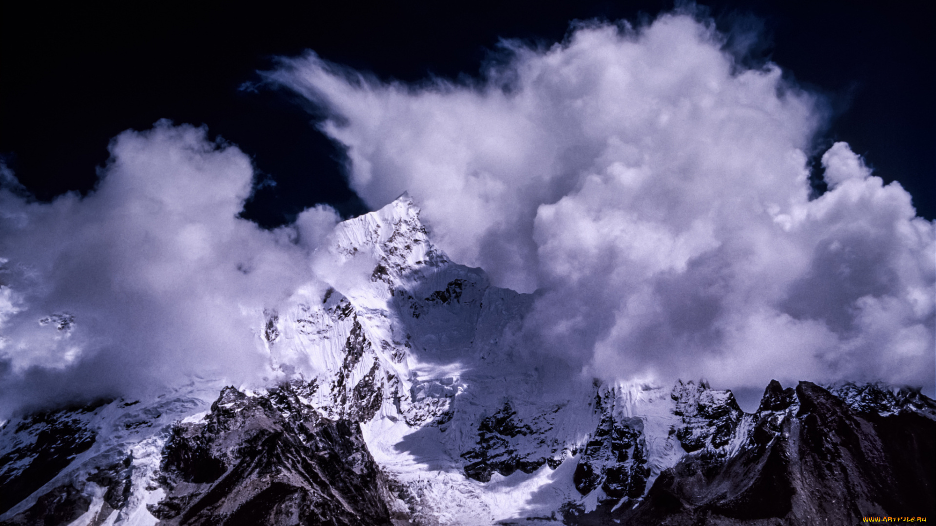 природа, горы, облака, снег, тон, гора