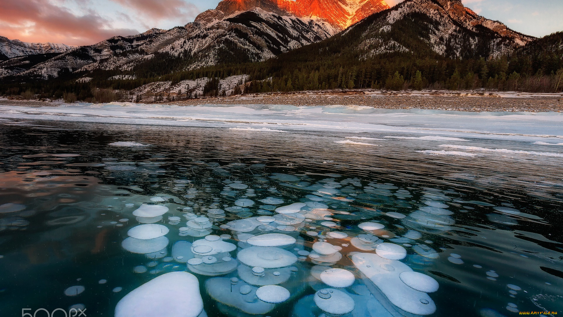 природа, побережье, лёд, горы, зима