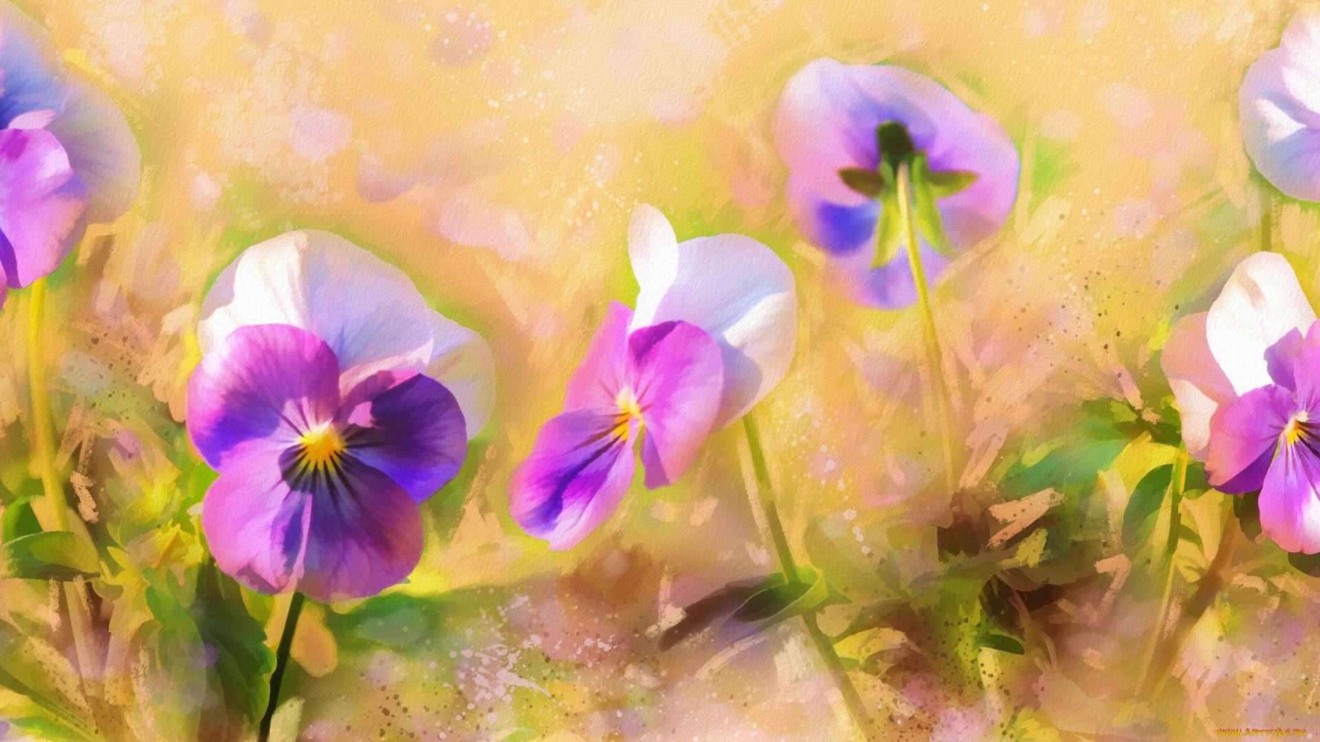 рисованное, цветы, имитация, акварели, нарисованные, картина, рисованные, живопись, арт, цифровая, обработка, рисунок, виолы