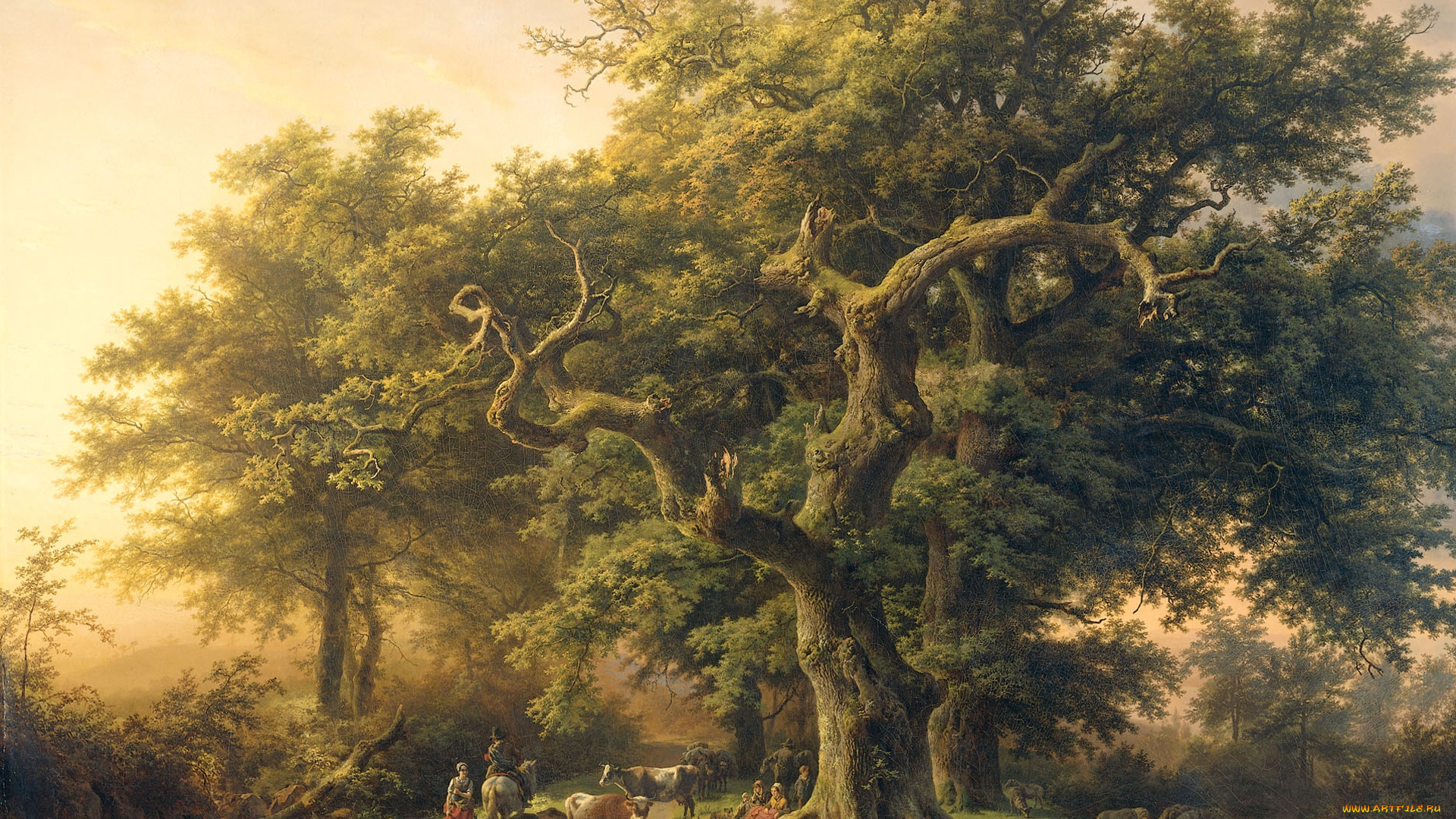 рисованное, живопись, пейзаж, опушка, леса, баренд, корнелис, куккук, масло, животные, холст