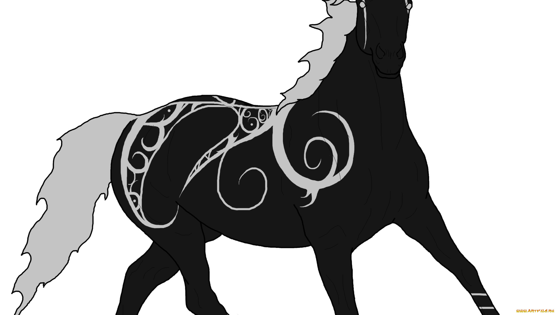 рисованное, животные, , лошади, фон, лошадь