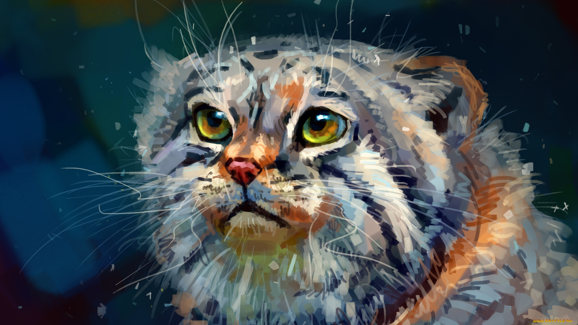 рисованное, животные, фон, кот, манул