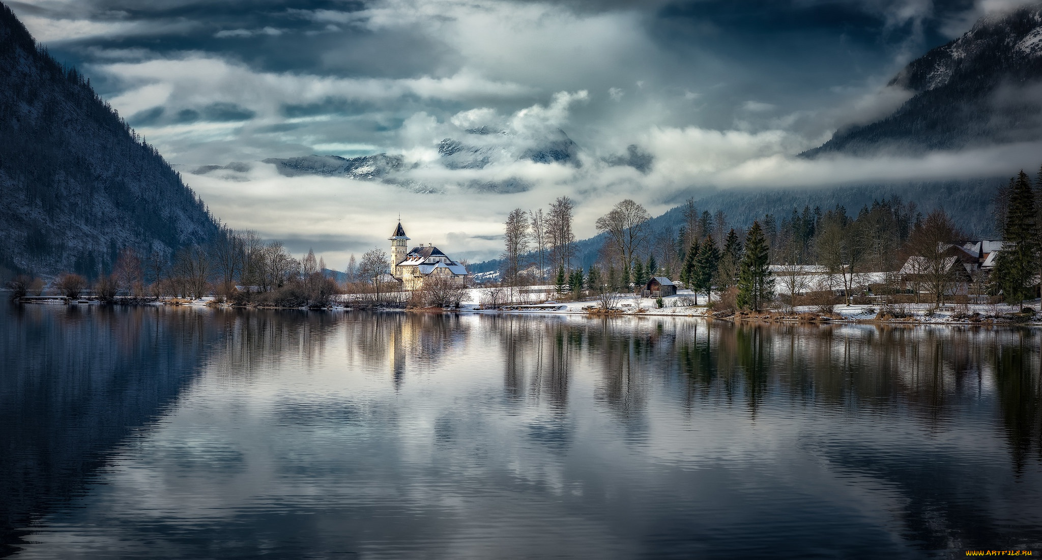 города, -, пейзажи, альпы, озеро, austria, горы, австрия, grundlsee
