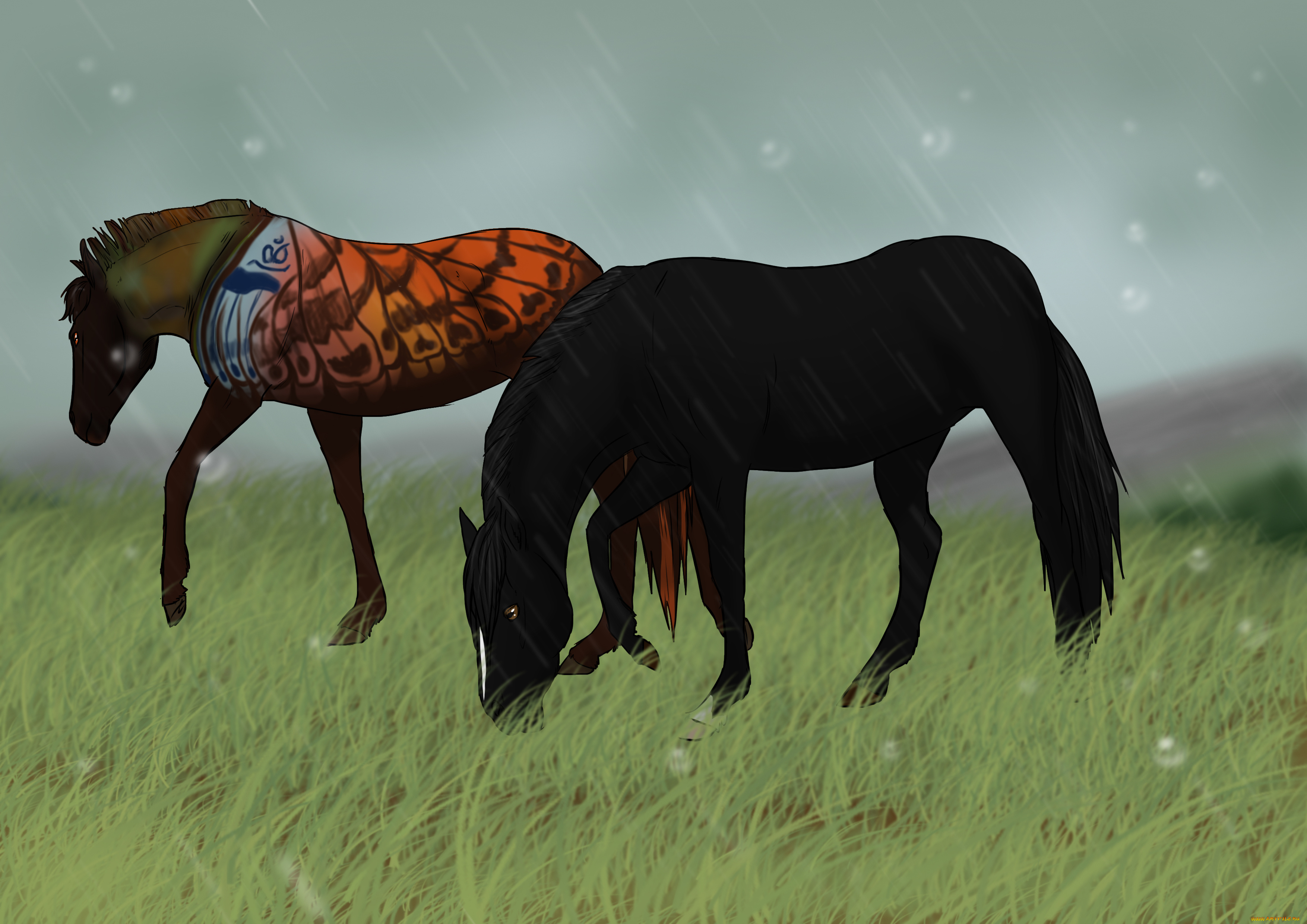 рисованное, животные, , лошади, фон, лошади