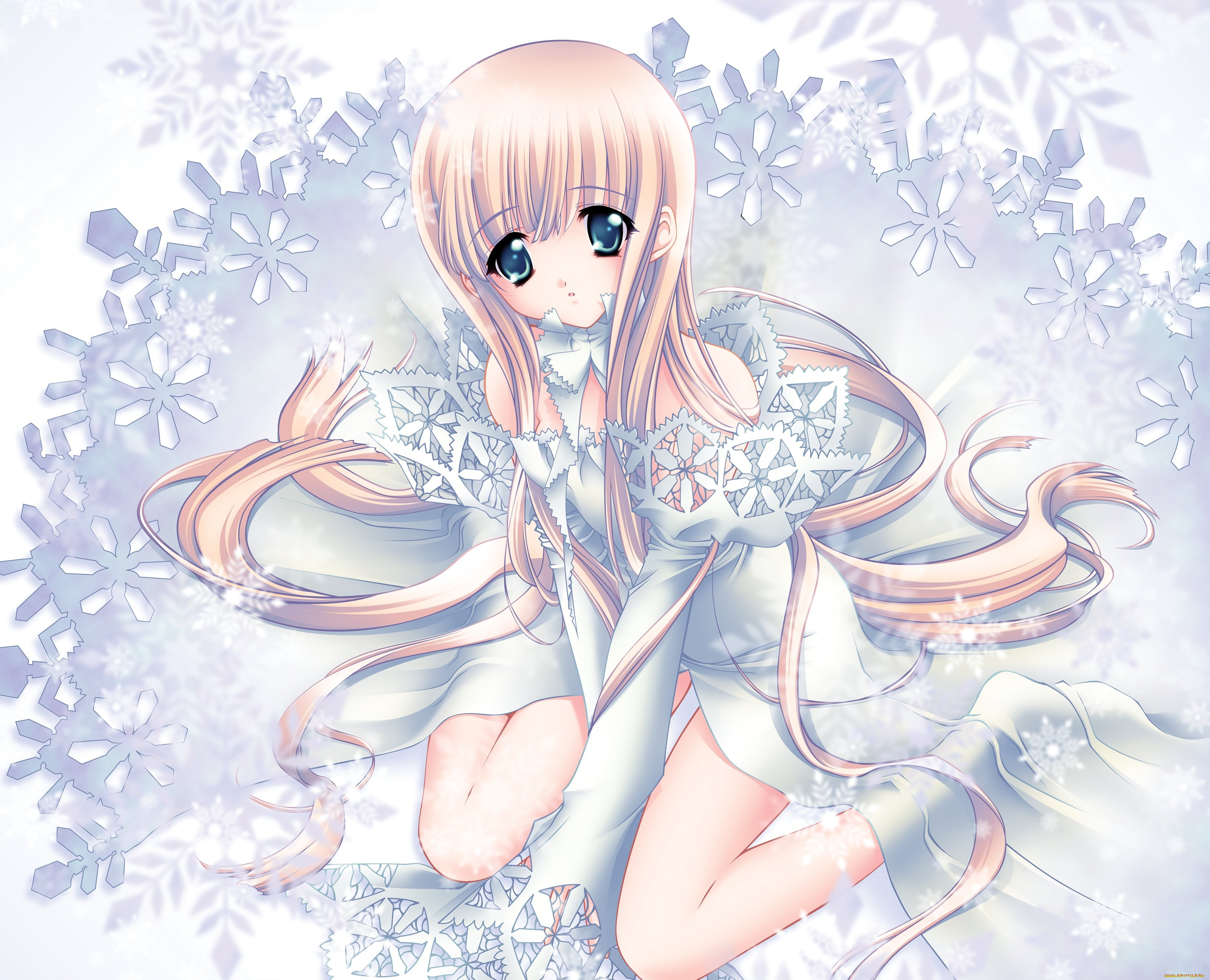 аниме, зима, , новый, год, , рождество, взгляд, девушка, фон