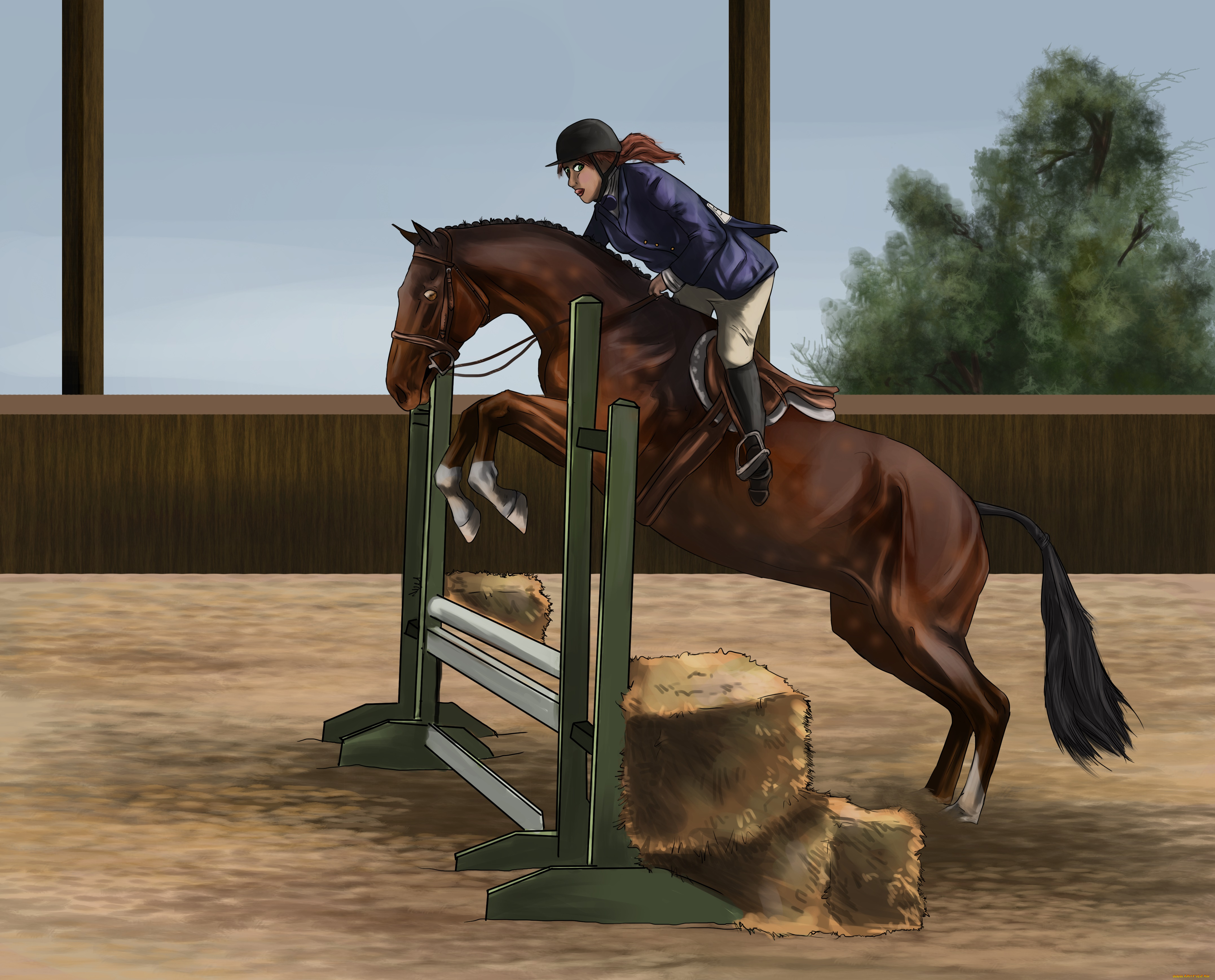 рисованное, животные, , лошади, фон, лошадь