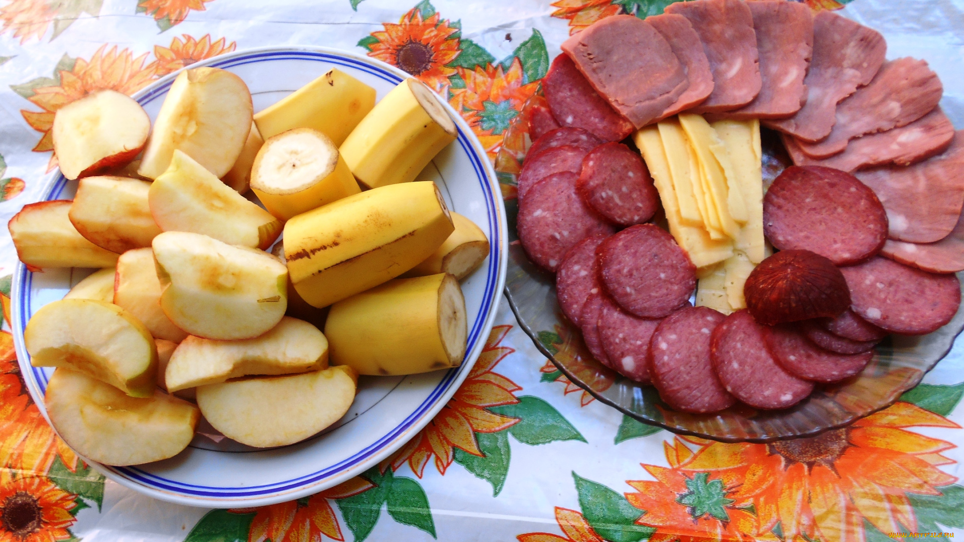 еда, колбасные, изделия, бананы, яблоки, сыр, колбаса