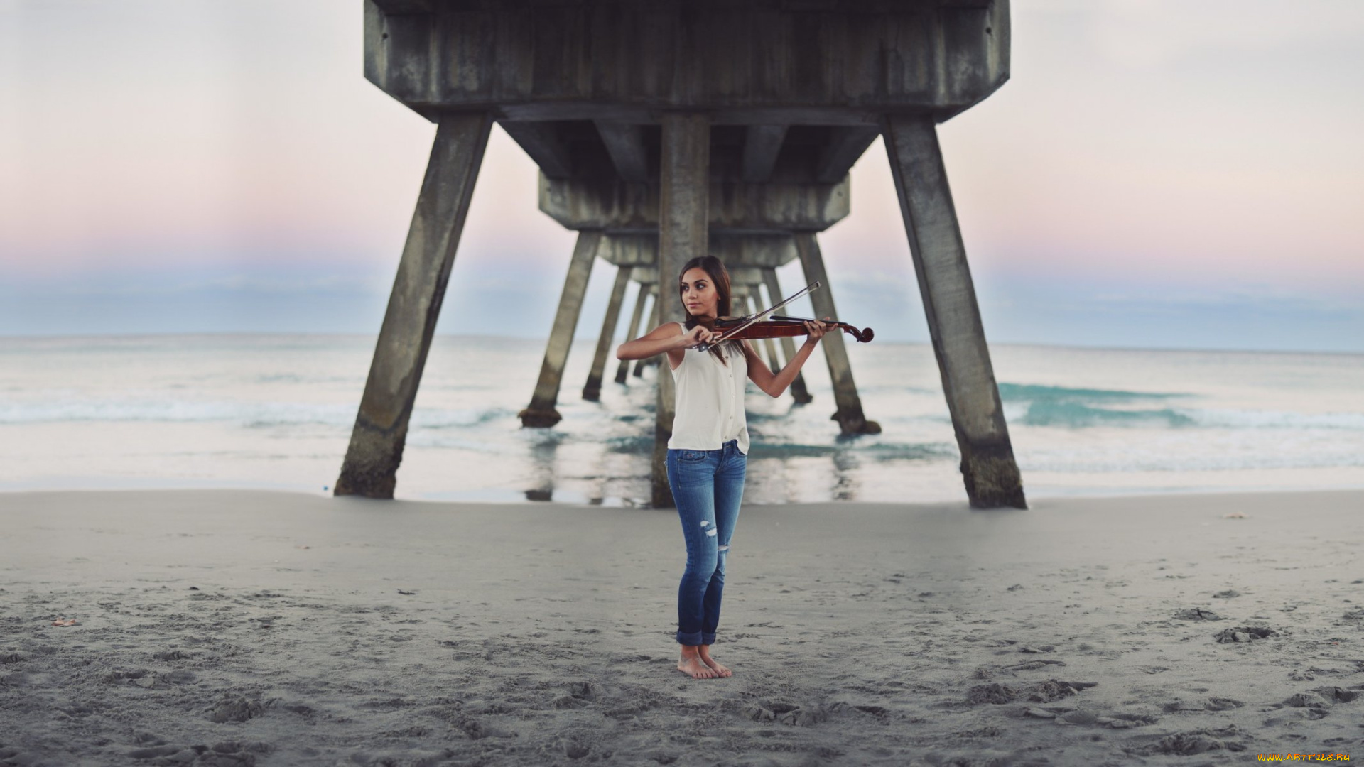 музыка, -другое, песок, водоем, скрипка, девушка